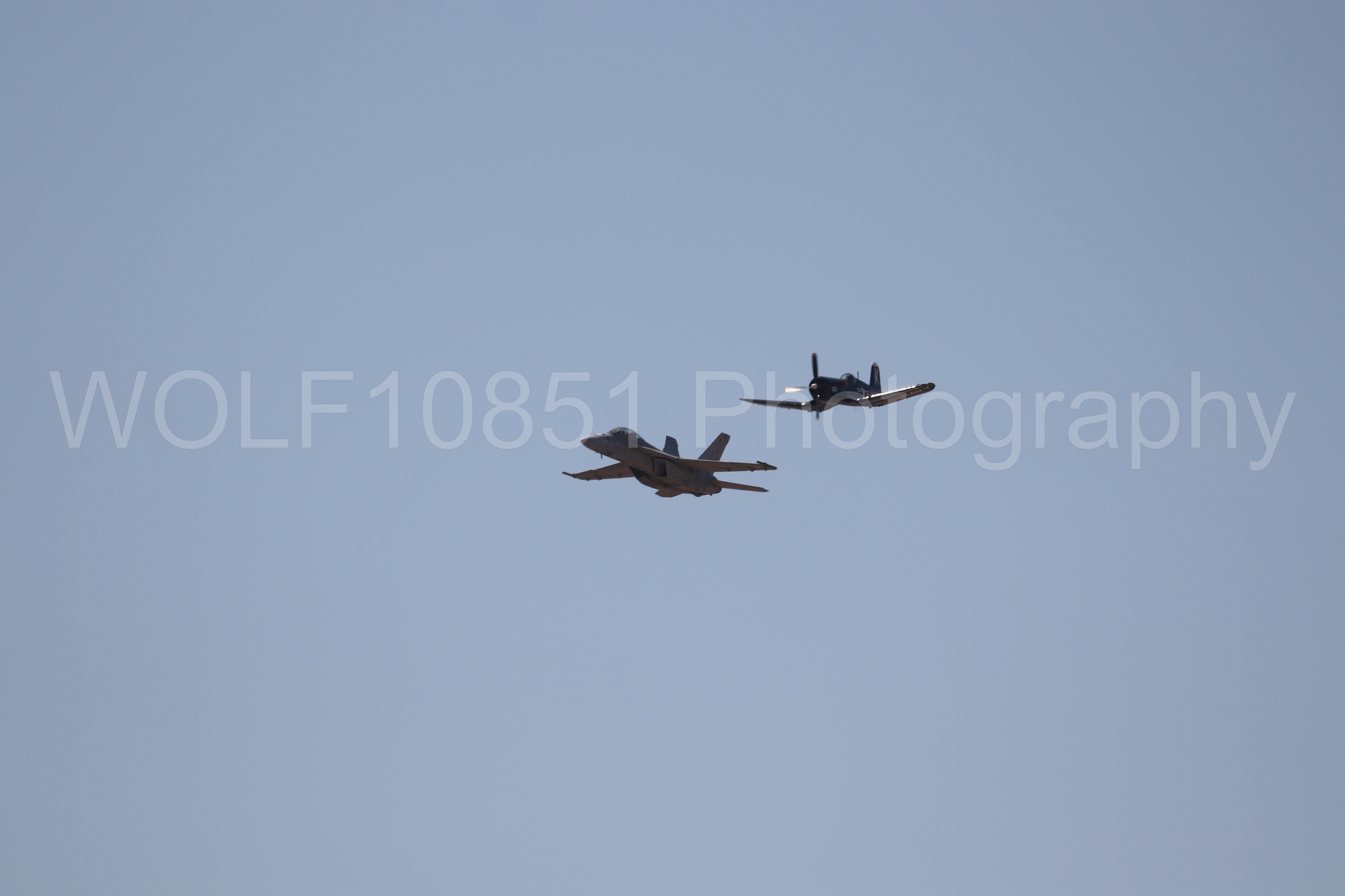 Aviation photography by WOLF10851 featuring FA-18 Super Hornet, Beale Air and Space Expo 2025, Heritage Flight, Vaught F-4U Corsair.