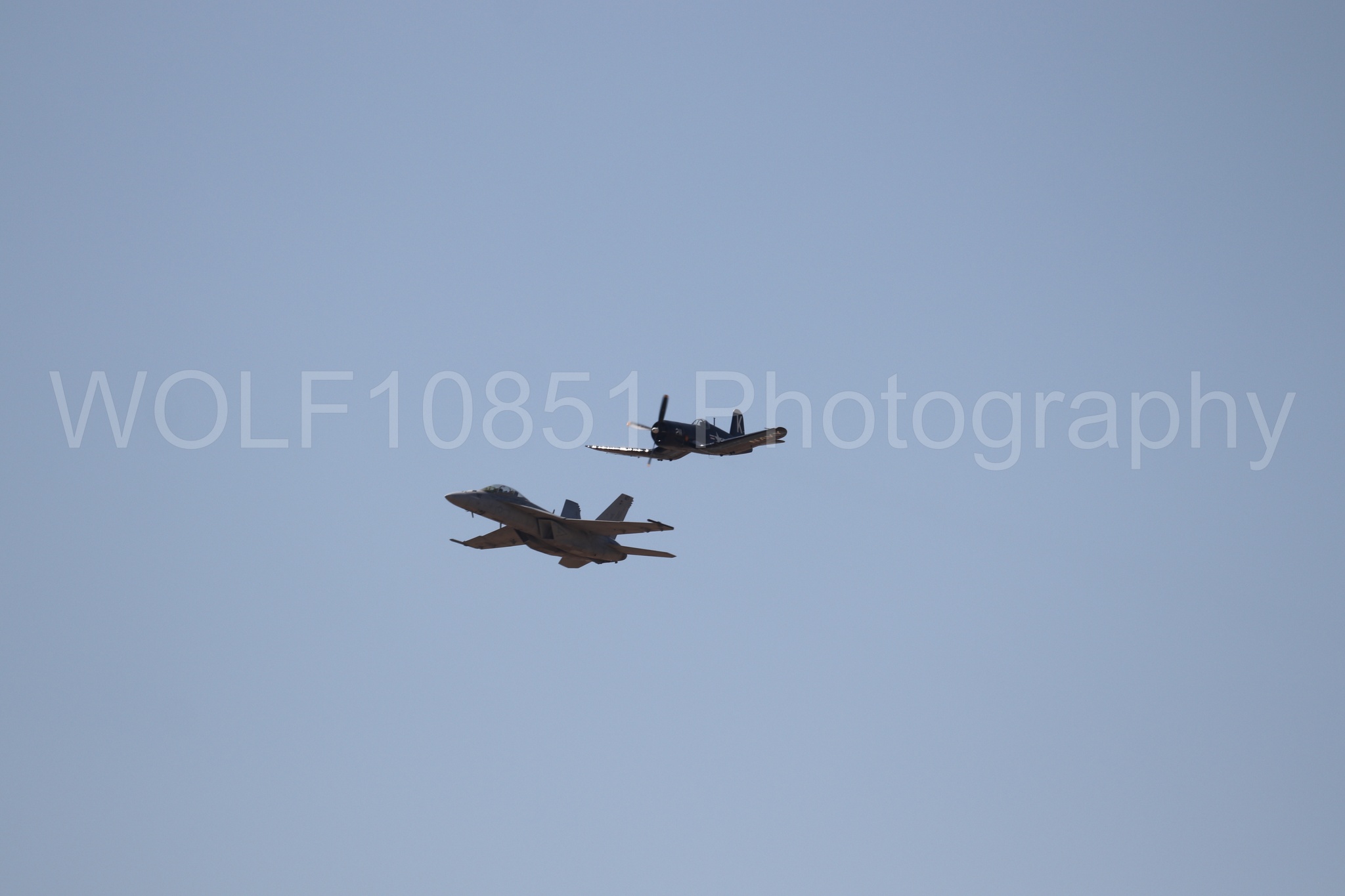 Aviation photography by WOLF10851 featuring FA-18 Super Hornet, Beale Air and Space Expo 2025, Heritage Flight, Vaught F-4U Corsair.