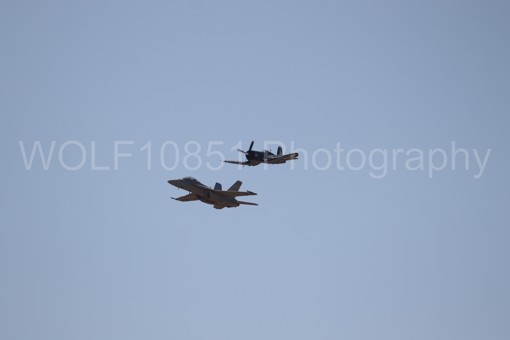 Aviation photography by WOLF10851 featuring FA-18 Super Hornet, Beale Air and Space Expo 2025, Heritage Flight, Vaught F-4U Corsair.