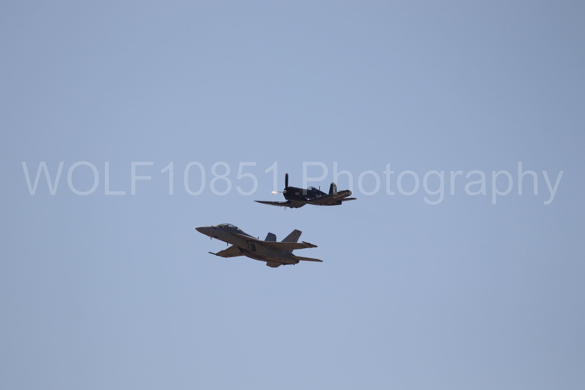 Aviation photography by WOLF10851 featuring FA-18 Super Hornet, Beale Air and Space Expo 2025, Heritage Flight, Vaught F-4U Corsair.