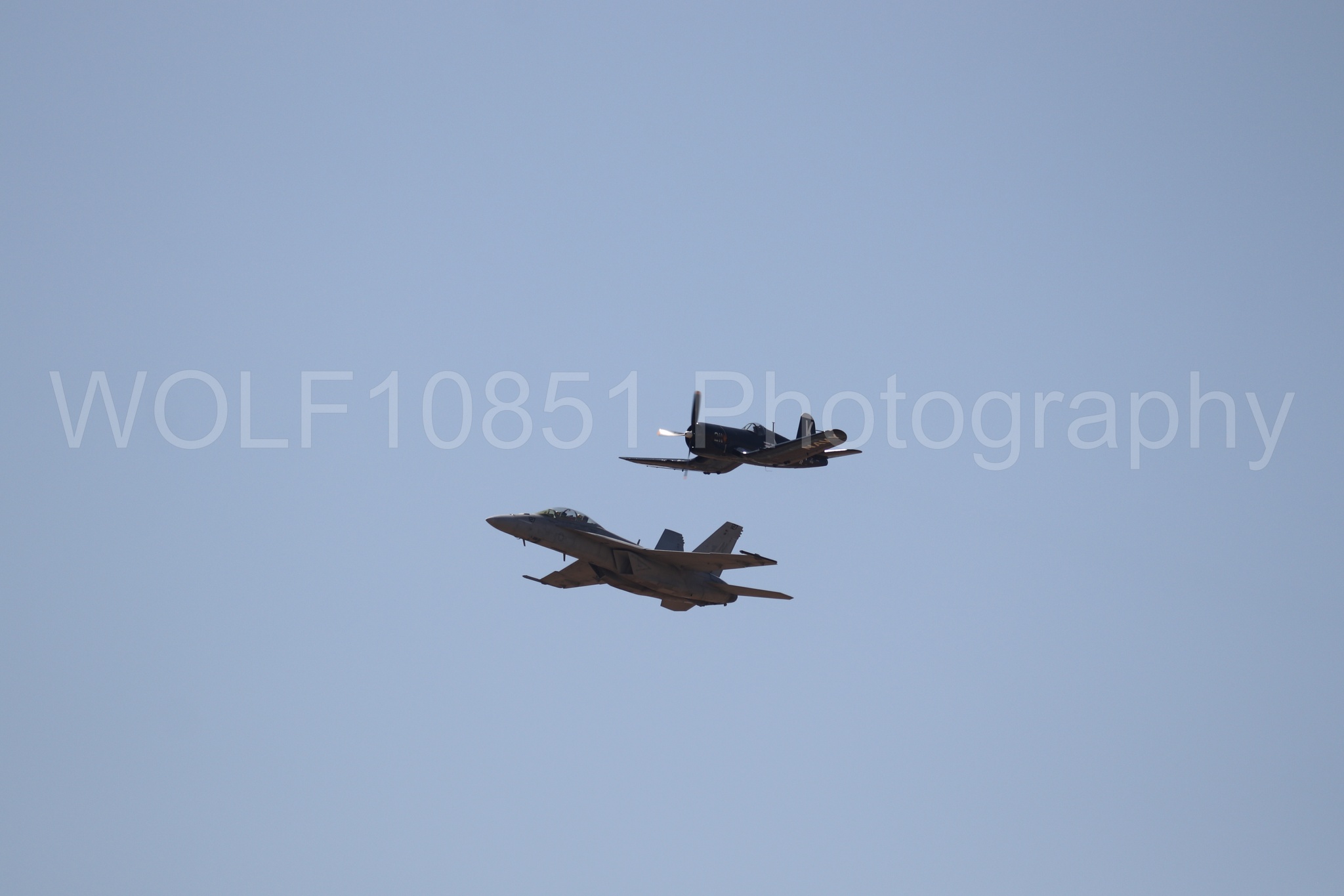 Aviation photography by WOLF10851 featuring FA-18 Super Hornet, Beale Air and Space Expo 2025, Heritage Flight, Vaught F-4U Corsair.