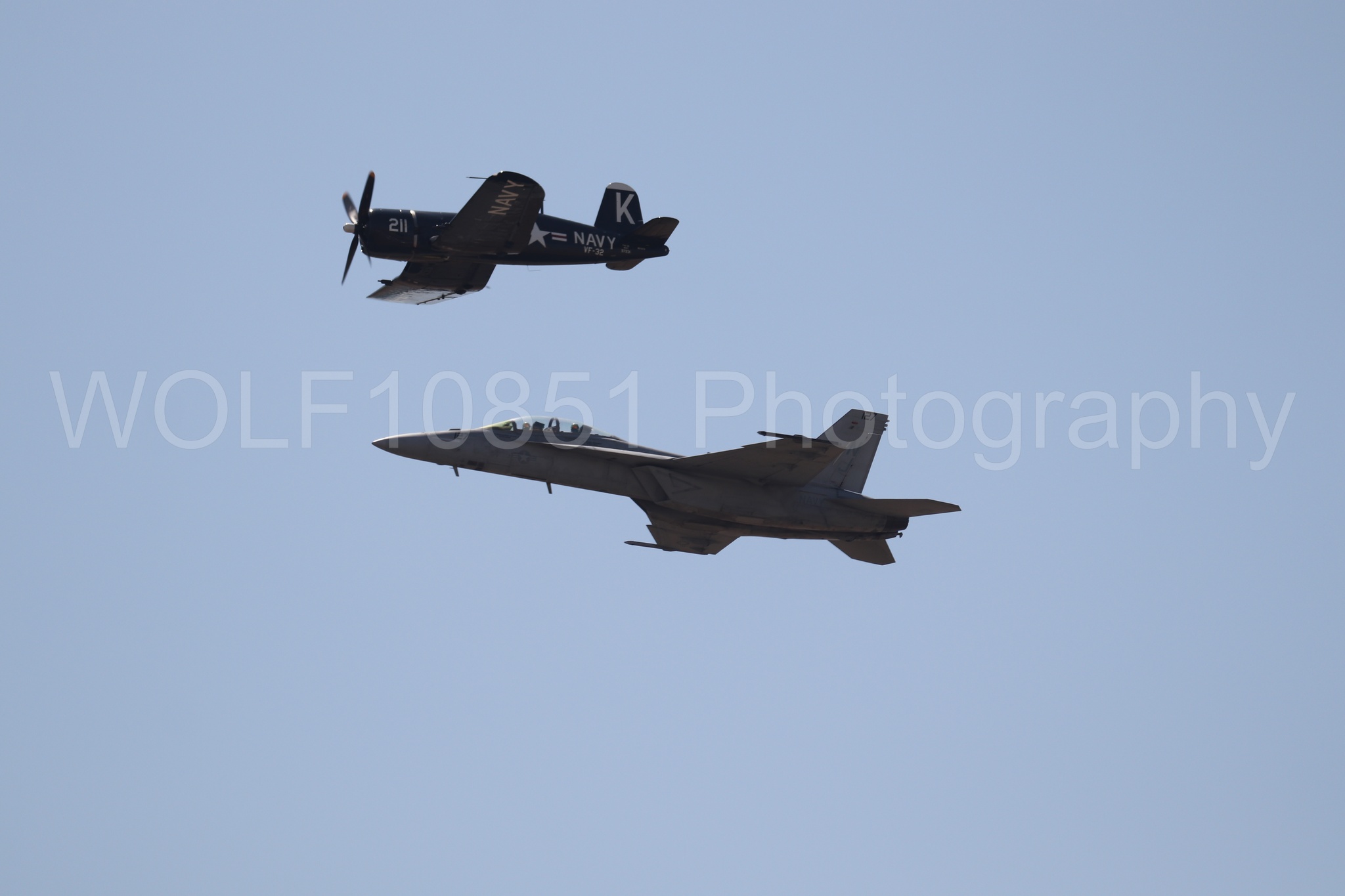 Aviation photography by WOLF10851 featuring FA-18 Super Hornet, Beale Air and Space Expo 2025, Heritage Flight, Vaught F-4U Corsair.