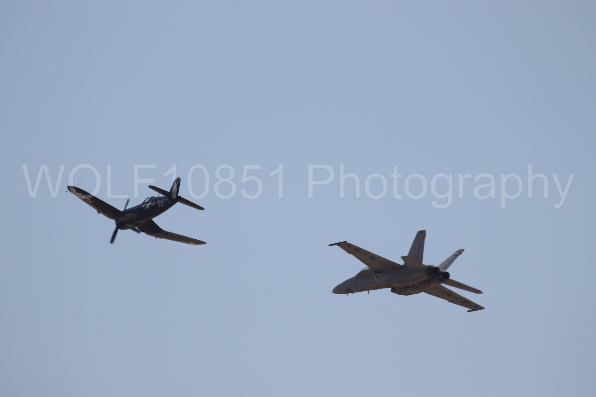 Aviation photography by WOLF10851 featuring FA-18 Super Hornet, Beale Air and Space Expo 2025, Heritage Flight, Vaught F-4U Corsair.