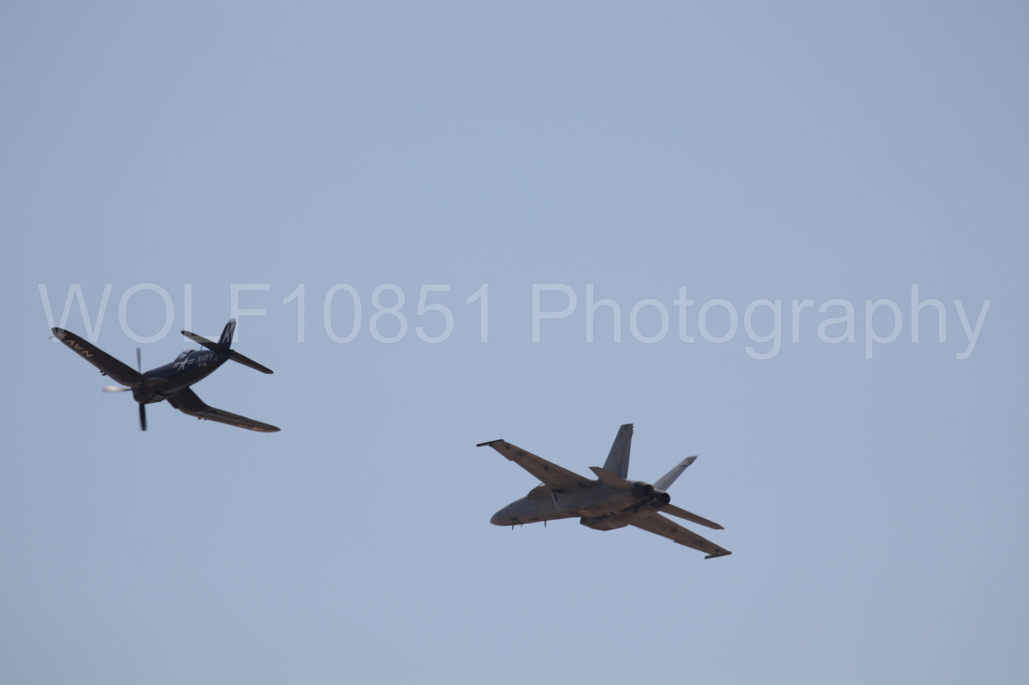 Aviation photography by WOLF10851 featuring FA-18 Super Hornet, Beale Air and Space Expo 2025, Heritage Flight, Vaught F-4U Corsair.
