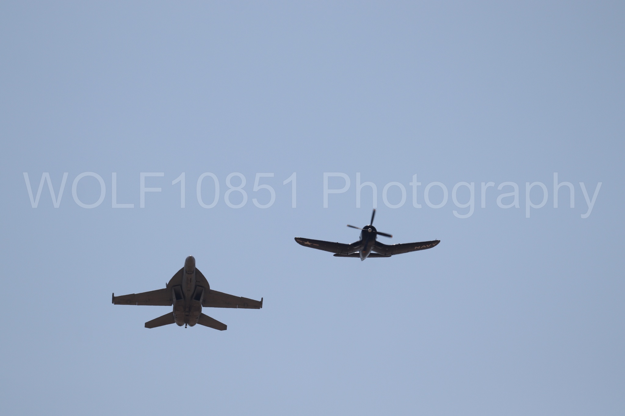 Aviation photography by WOLF10851 featuring FA-18 Super Hornet, Beale Air and Space Expo 2025, Heritage Flight, Vaught F-4U Corsair.