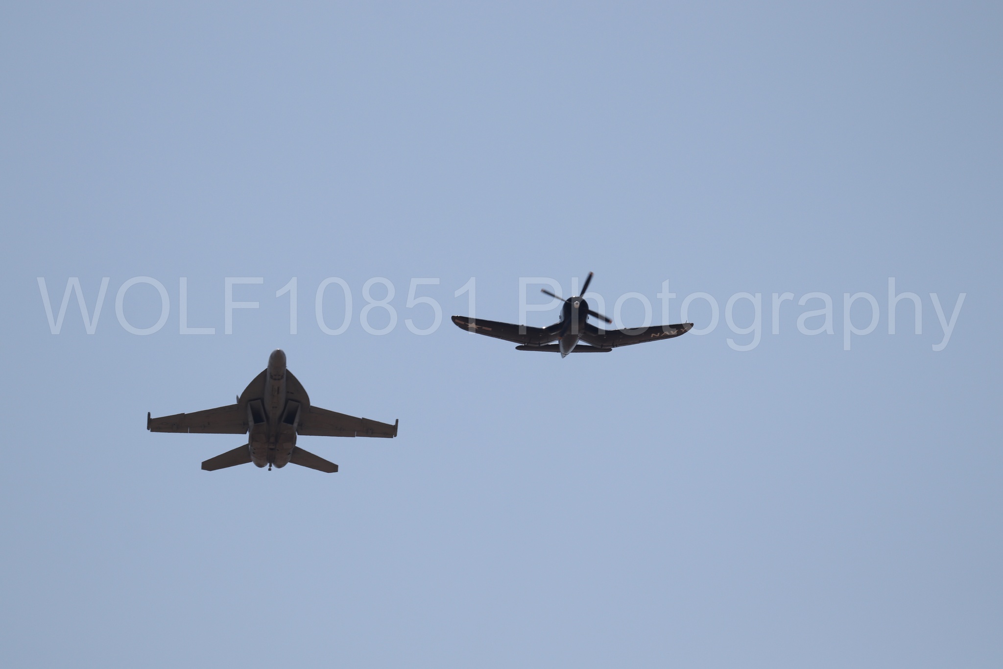 Aviation photography by WOLF10851 featuring FA-18 Super Hornet, Beale Air and Space Expo 2025, Heritage Flight, Vaught F-4U Corsair.