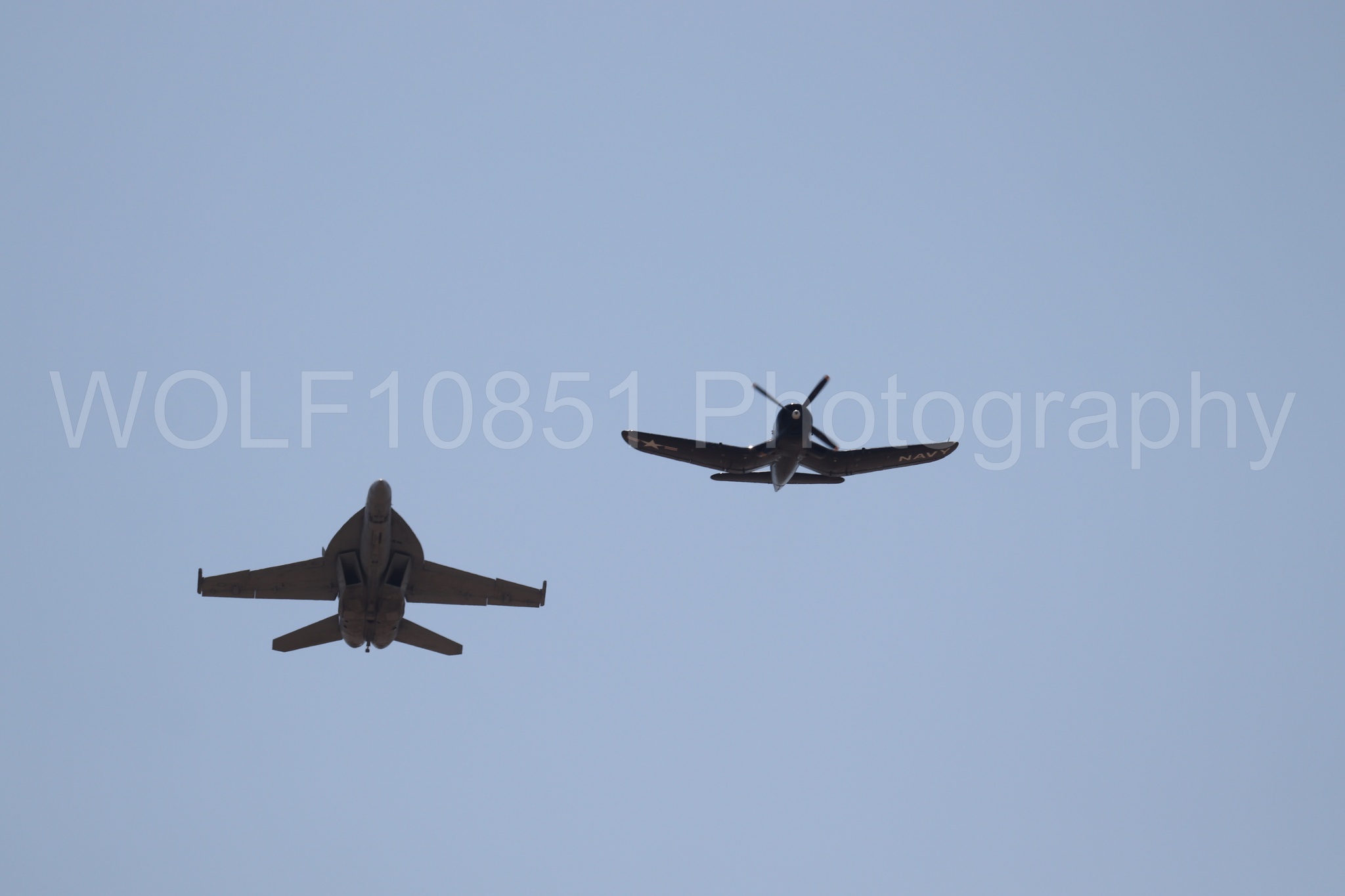 Aviation photography by WOLF10851 featuring FA-18 Super Hornet, Beale Air and Space Expo 2025, Heritage Flight, Vaught F-4U Corsair.