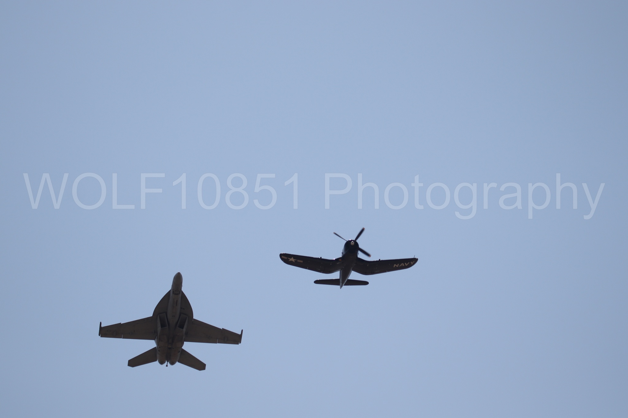 Aviation photography by WOLF10851 featuring FA-18 Super Hornet, Beale Air and Space Expo 2025, Heritage Flight, Vaught F-4U Corsair.