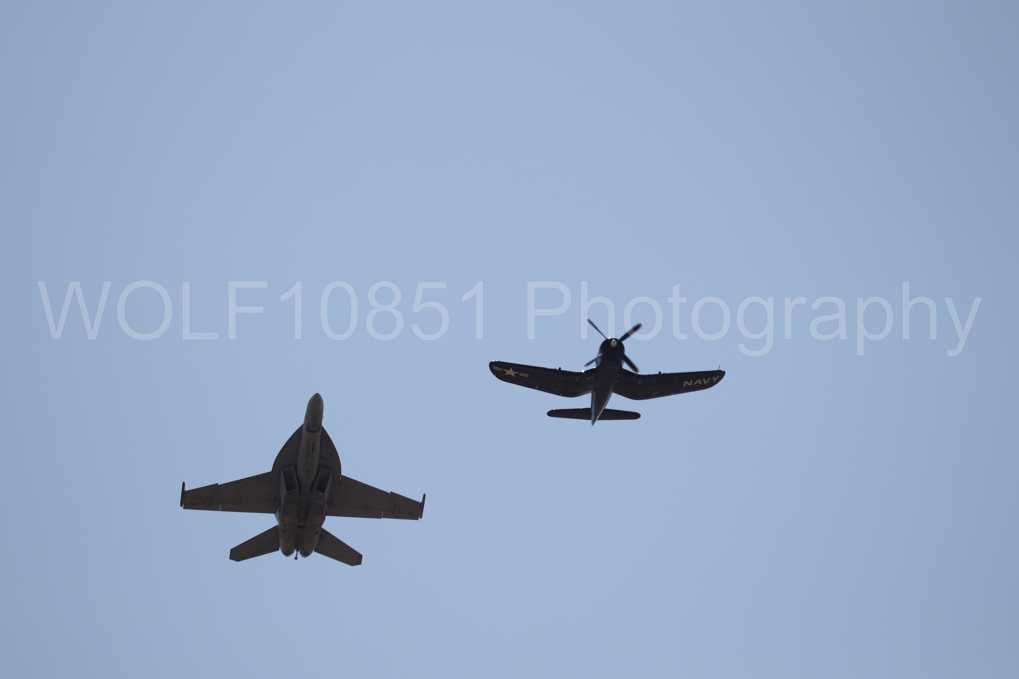 Aviation photography by WOLF10851 featuring FA-18 Super Hornet, Beale Air and Space Expo 2025, Heritage Flight, Vaught F-4U Corsair.