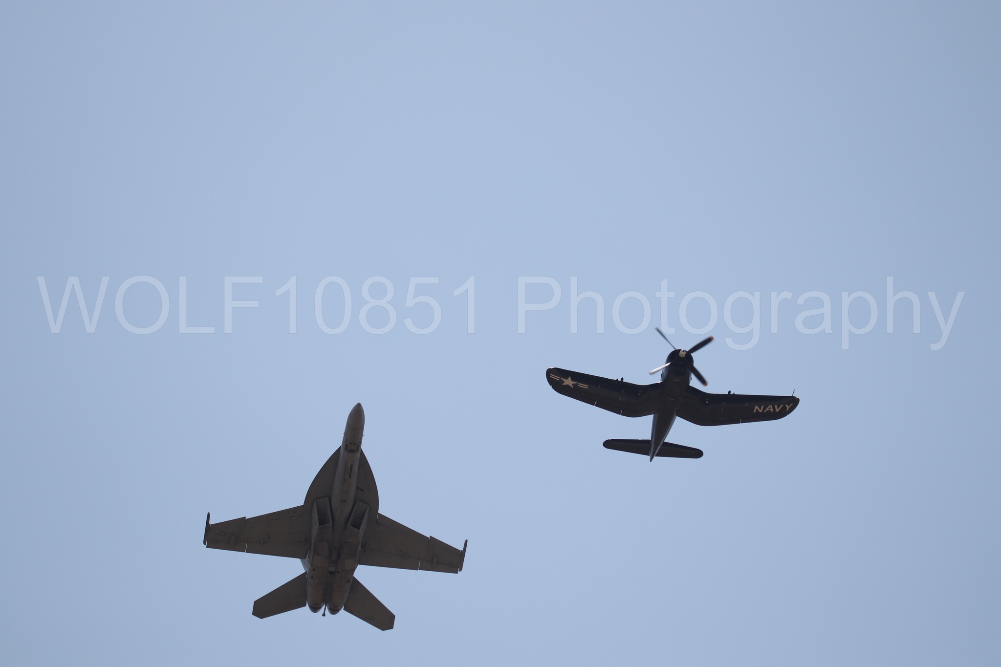Aviation photography by WOLF10851 featuring FA-18 Super Hornet, Beale Air and Space Expo 2025, Heritage Flight, Vaught F-4U Corsair.