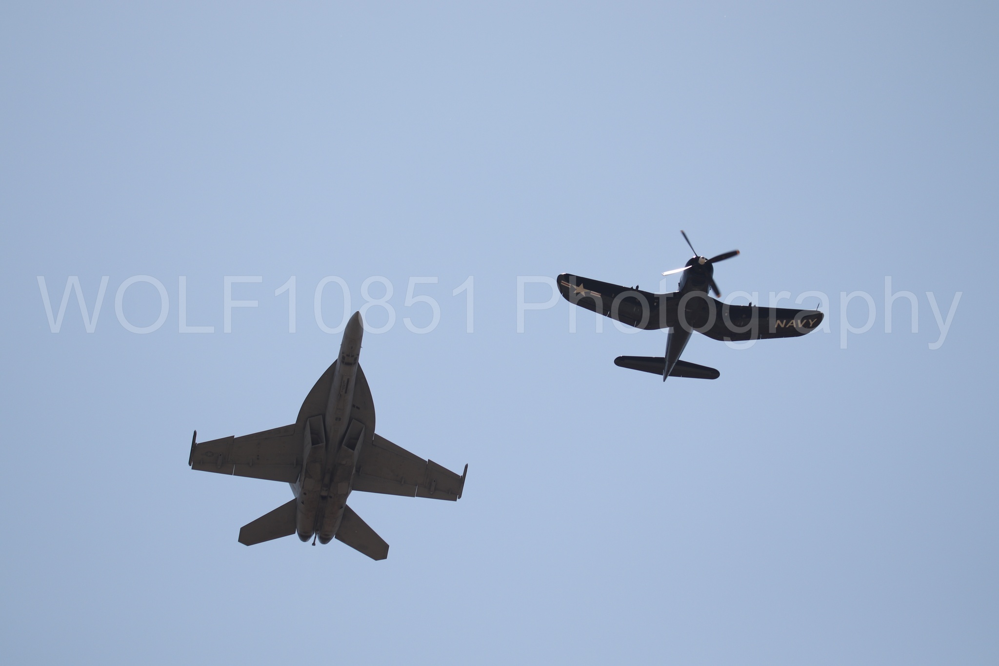Aviation photography by WOLF10851 featuring FA-18 Super Hornet, Beale Air and Space Expo 2025, Heritage Flight, Vaught F-4U Corsair.