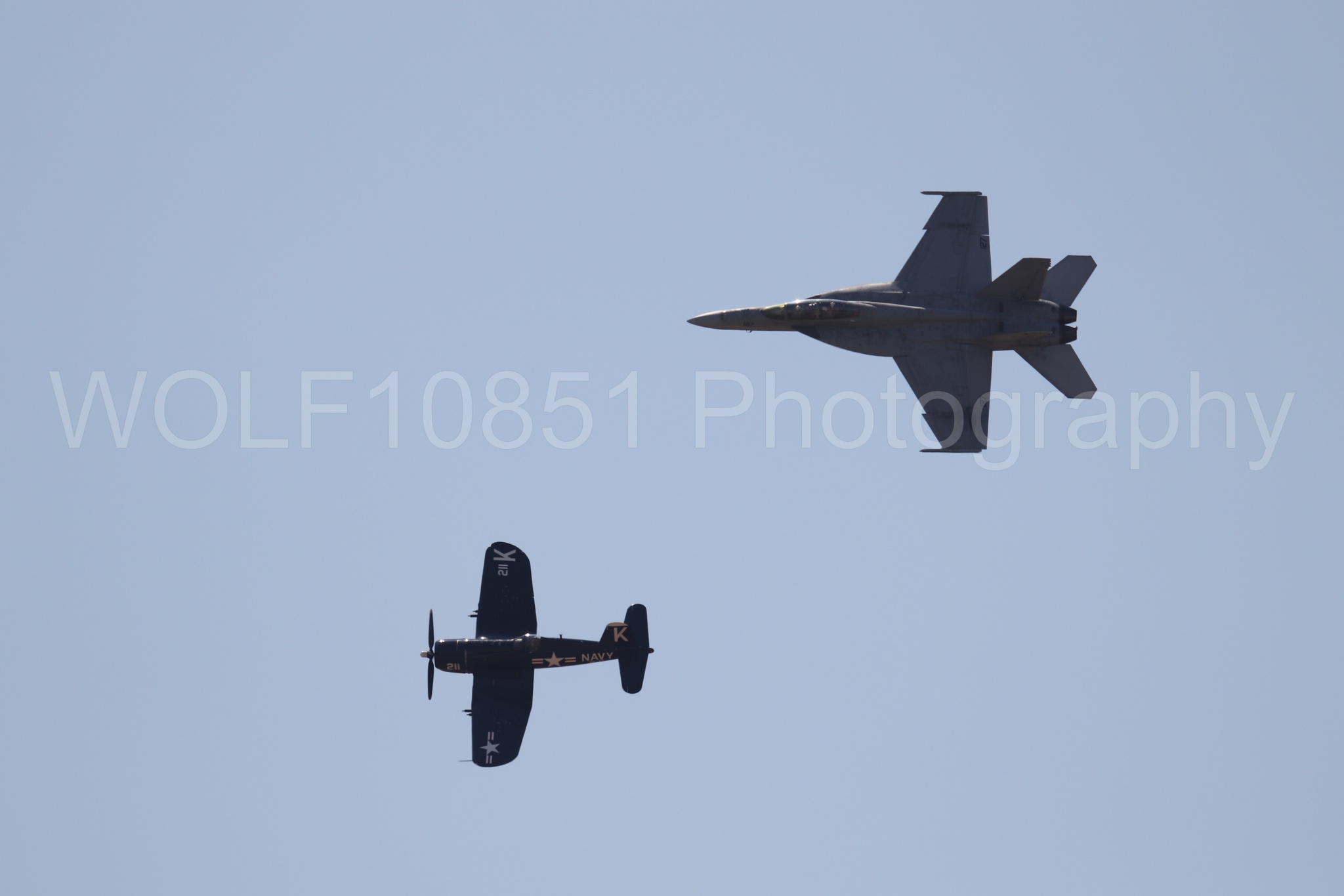 Aviation photography by WOLF10851 featuring FA-18 Super Hornet, Beale Air and Space Expo 2025, Heritage Flight, Vaught F-4U Corsair.