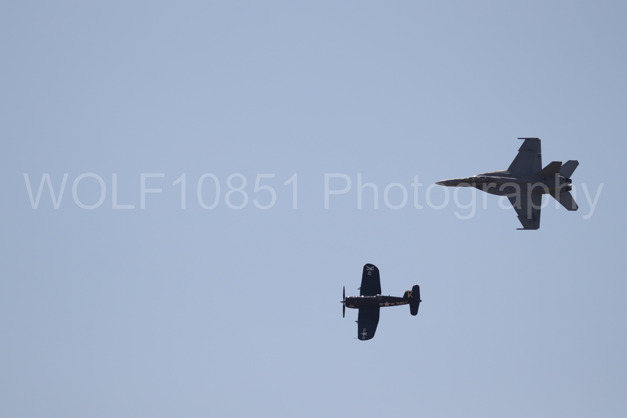 Aviation photography by WOLF10851 featuring FA-18 Super Hornet, Beale Air and Space Expo 2025, Heritage Flight, Vaught F-4U Corsair.