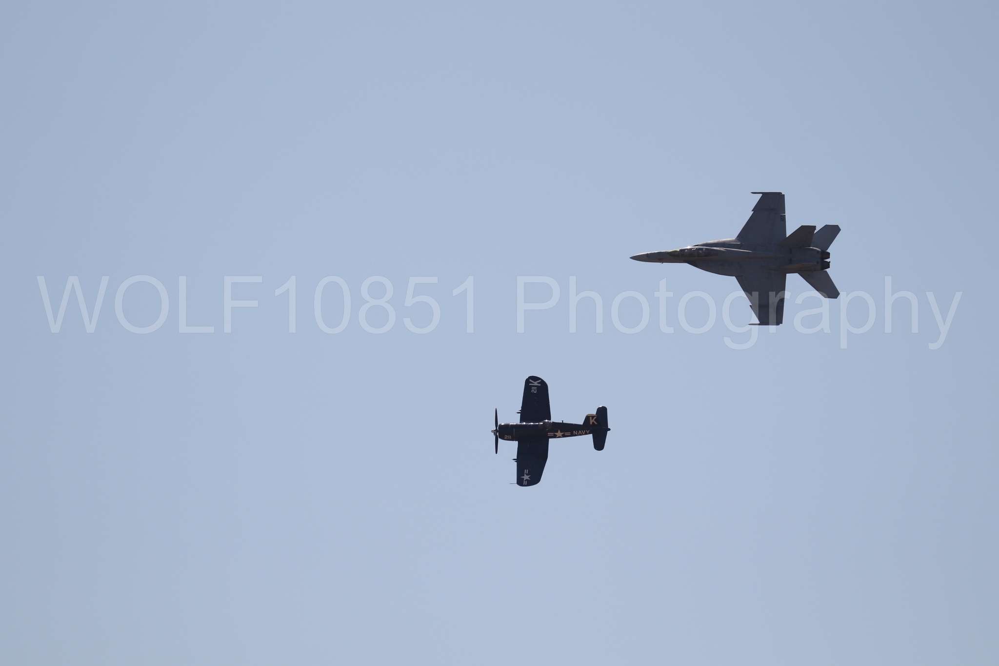 Aviation photography by WOLF10851 featuring FA-18 Super Hornet, Beale Air and Space Expo 2025, Heritage Flight, Vaught F-4U Corsair.