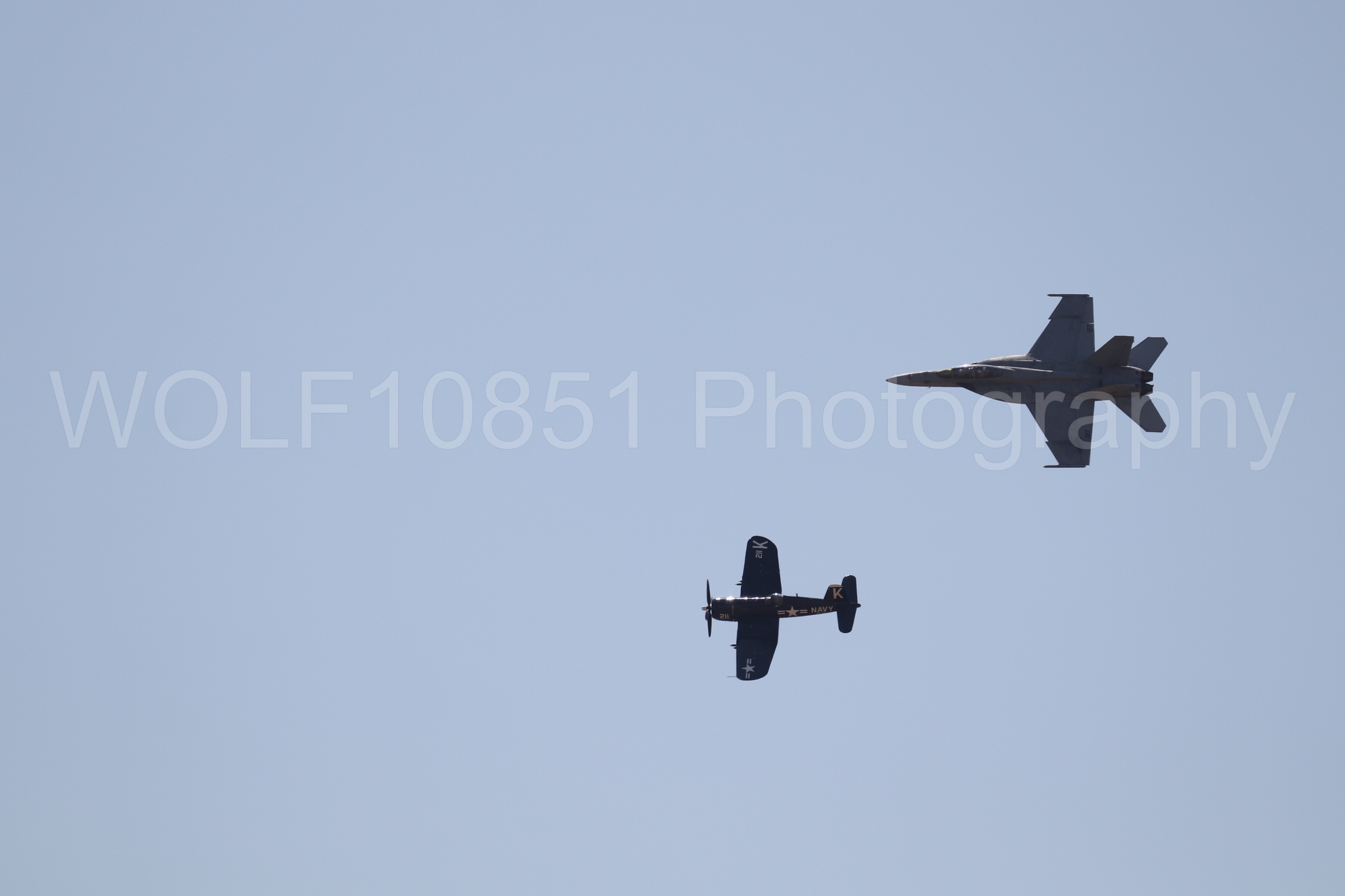 Aviation photography by WOLF10851 featuring FA-18 Super Hornet, Beale Air and Space Expo 2025, Heritage Flight, Vaught F-4U Corsair.