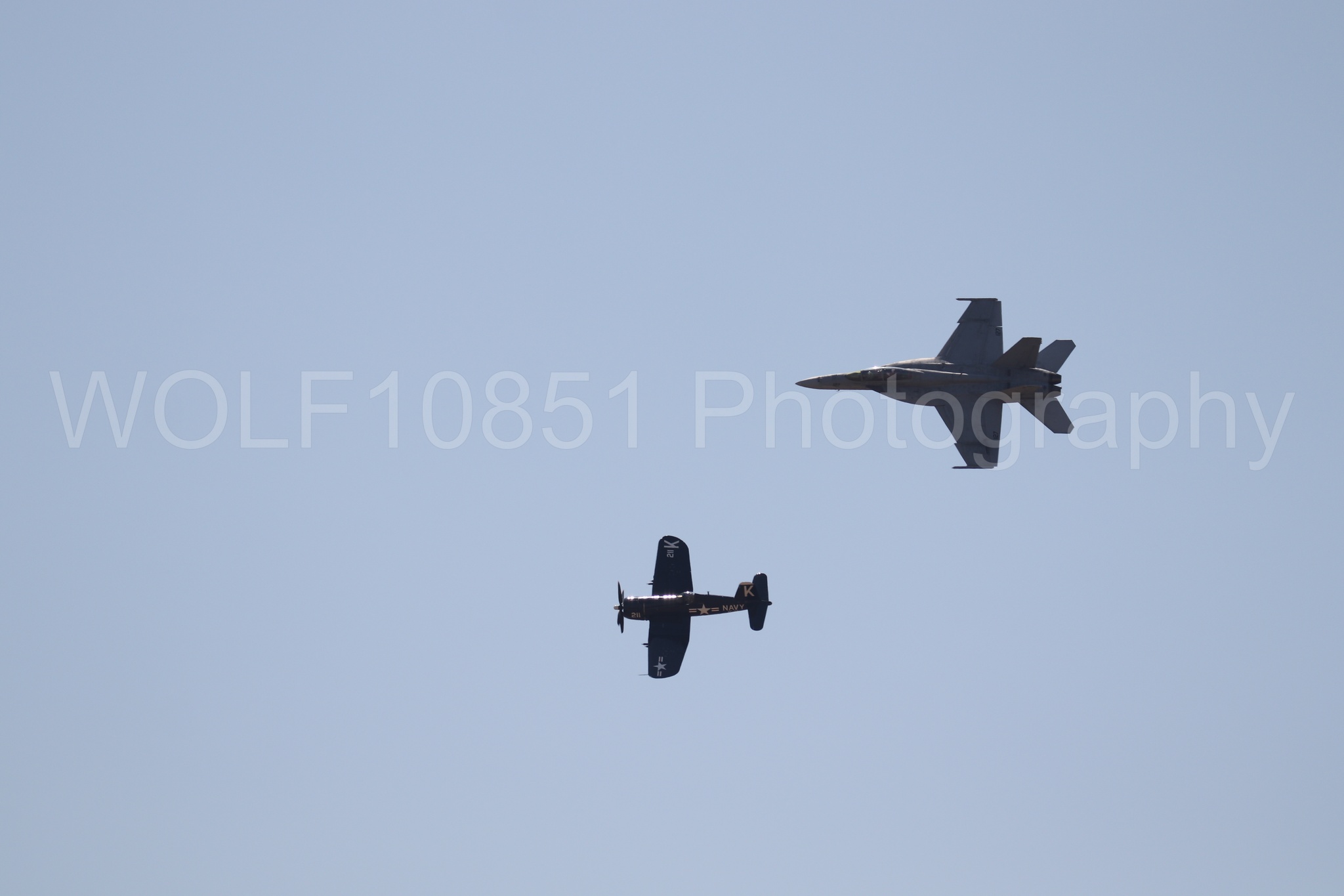 Aviation photography by WOLF10851 featuring FA-18 Super Hornet, Beale Air and Space Expo 2025, Heritage Flight, Vaught F-4U Corsair.