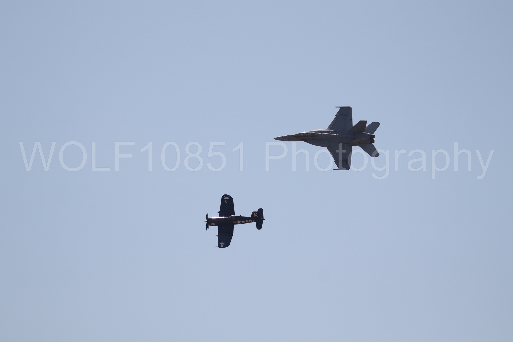 Aviation photography by WOLF10851 featuring FA-18 Super Hornet, Beale Air and Space Expo 2025, Heritage Flight, Vaught F-4U Corsair.