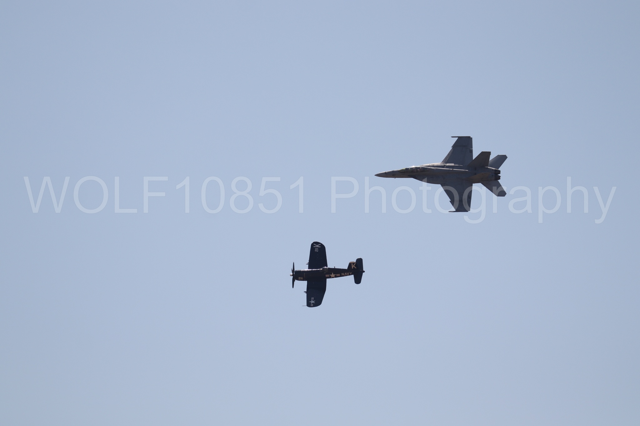 Aviation photography by WOLF10851 featuring FA-18 Super Hornet, Beale Air and Space Expo 2025, Heritage Flight, Vaught F-4U Corsair.