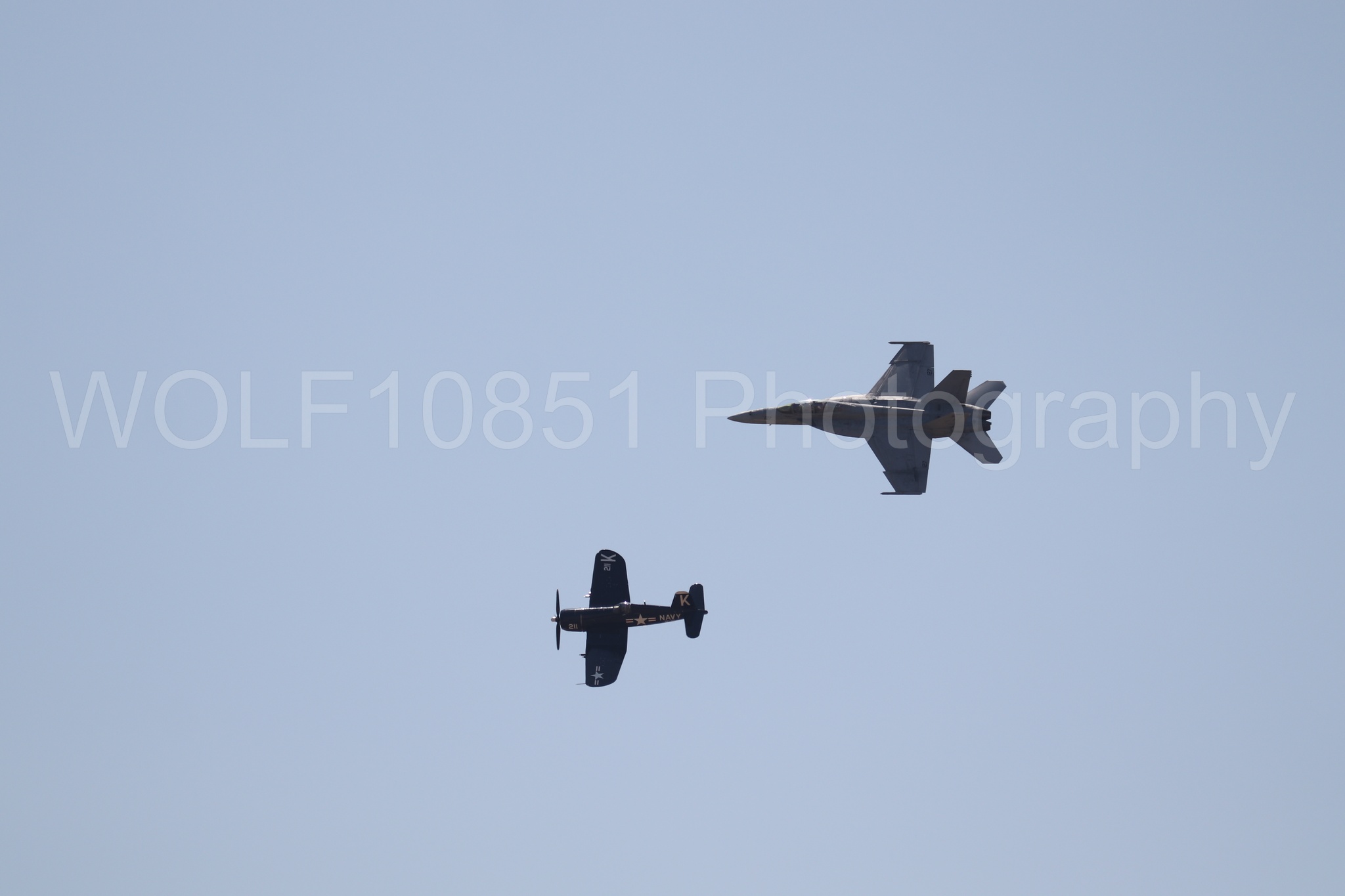 Aviation photography by WOLF10851 featuring FA-18 Super Hornet, Beale Air and Space Expo 2025, Heritage Flight, Vaught F-4U Corsair.