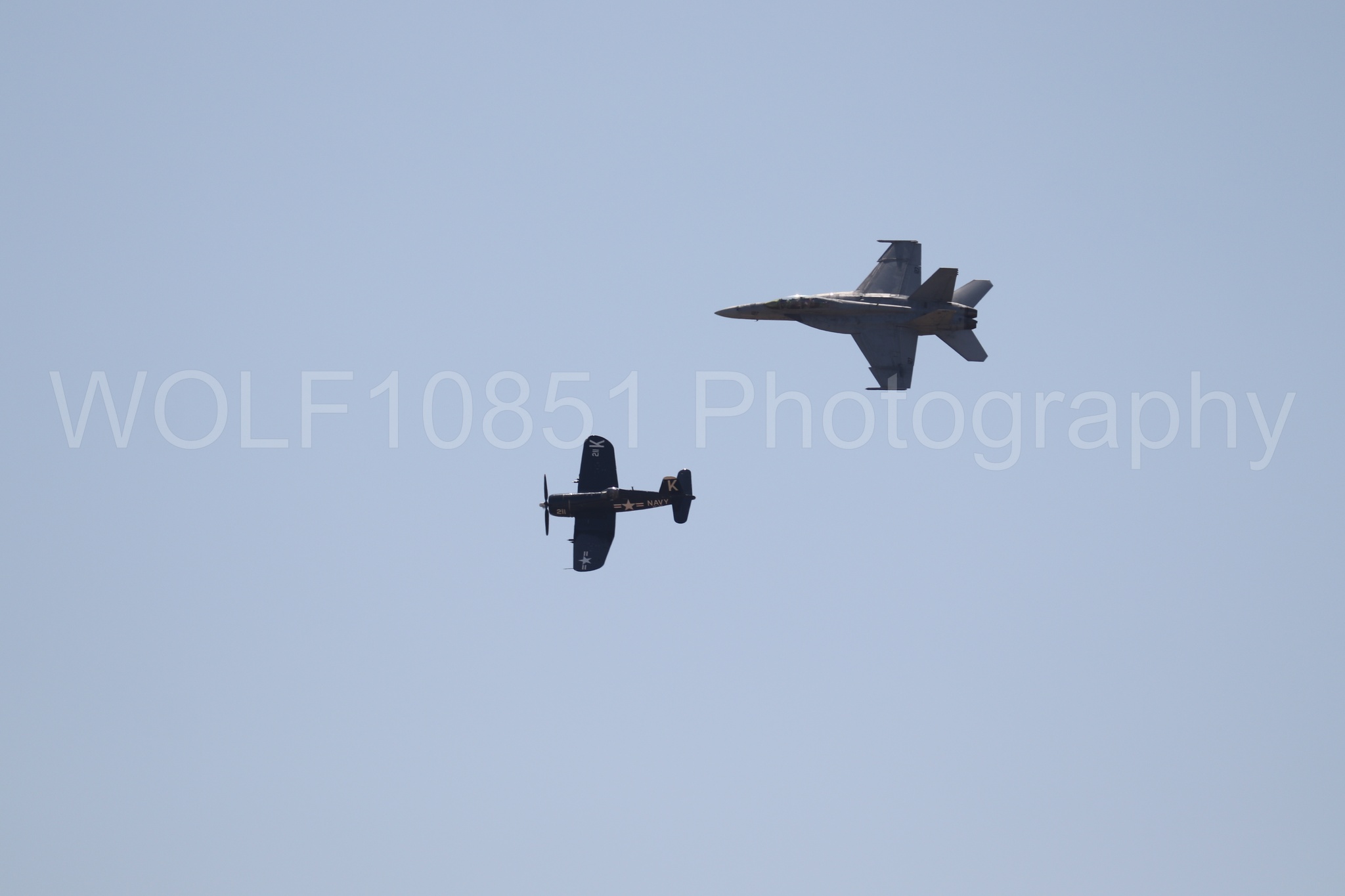 Aviation photography by WOLF10851 featuring FA-18 Super Hornet, Beale Air and Space Expo 2025, Heritage Flight, Vaught F-4U Corsair.