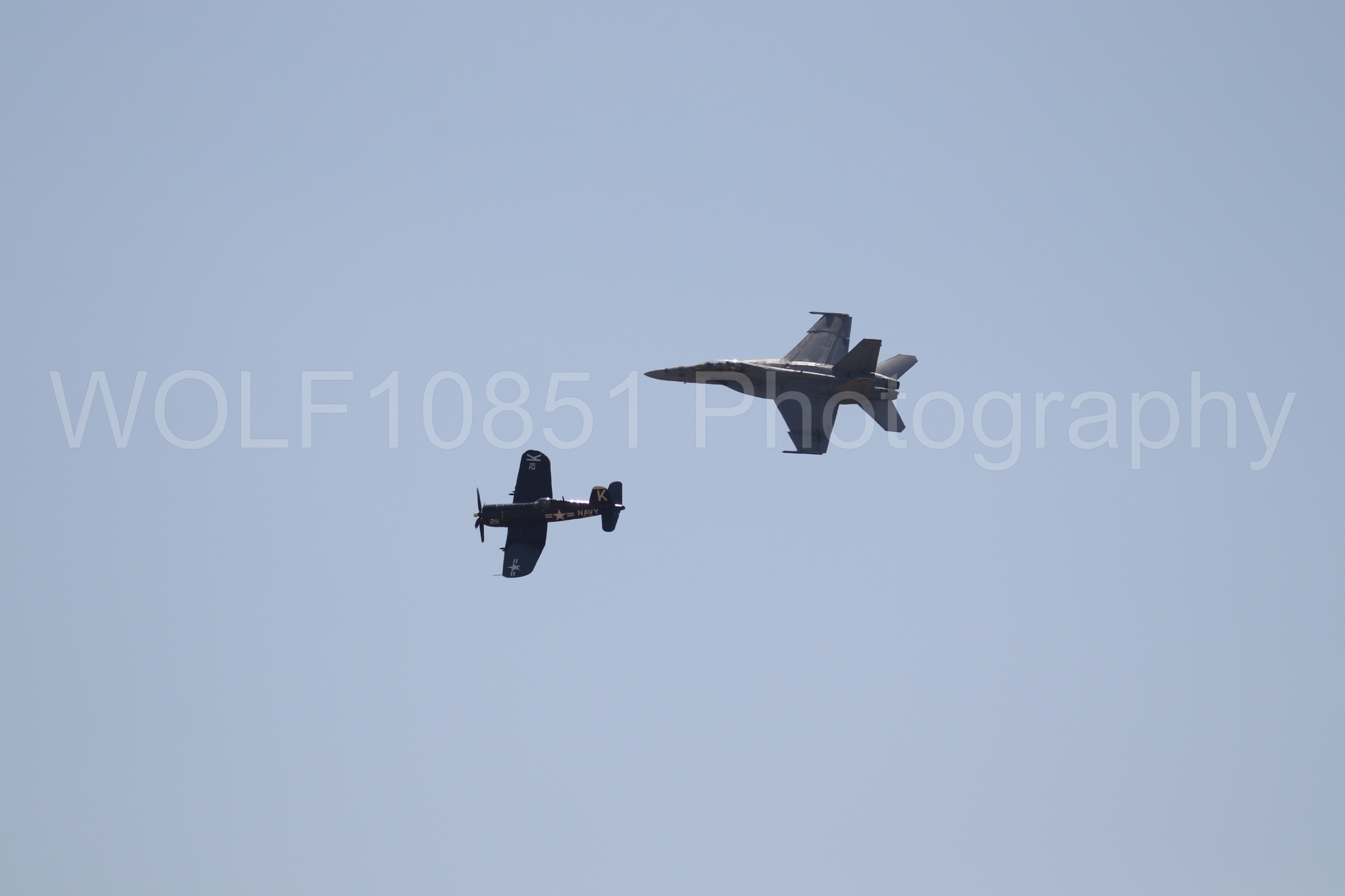 Aviation photography by WOLF10851 featuring FA-18 Super Hornet, Beale Air and Space Expo 2025, Heritage Flight, Vaught F-4U Corsair.