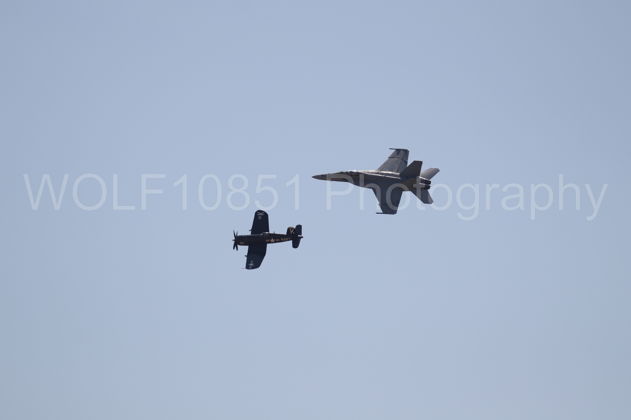 Aviation photography by WOLF10851 featuring FA-18 Super Hornet, Beale Air and Space Expo 2025, Heritage Flight, Vaught F-4U Corsair.