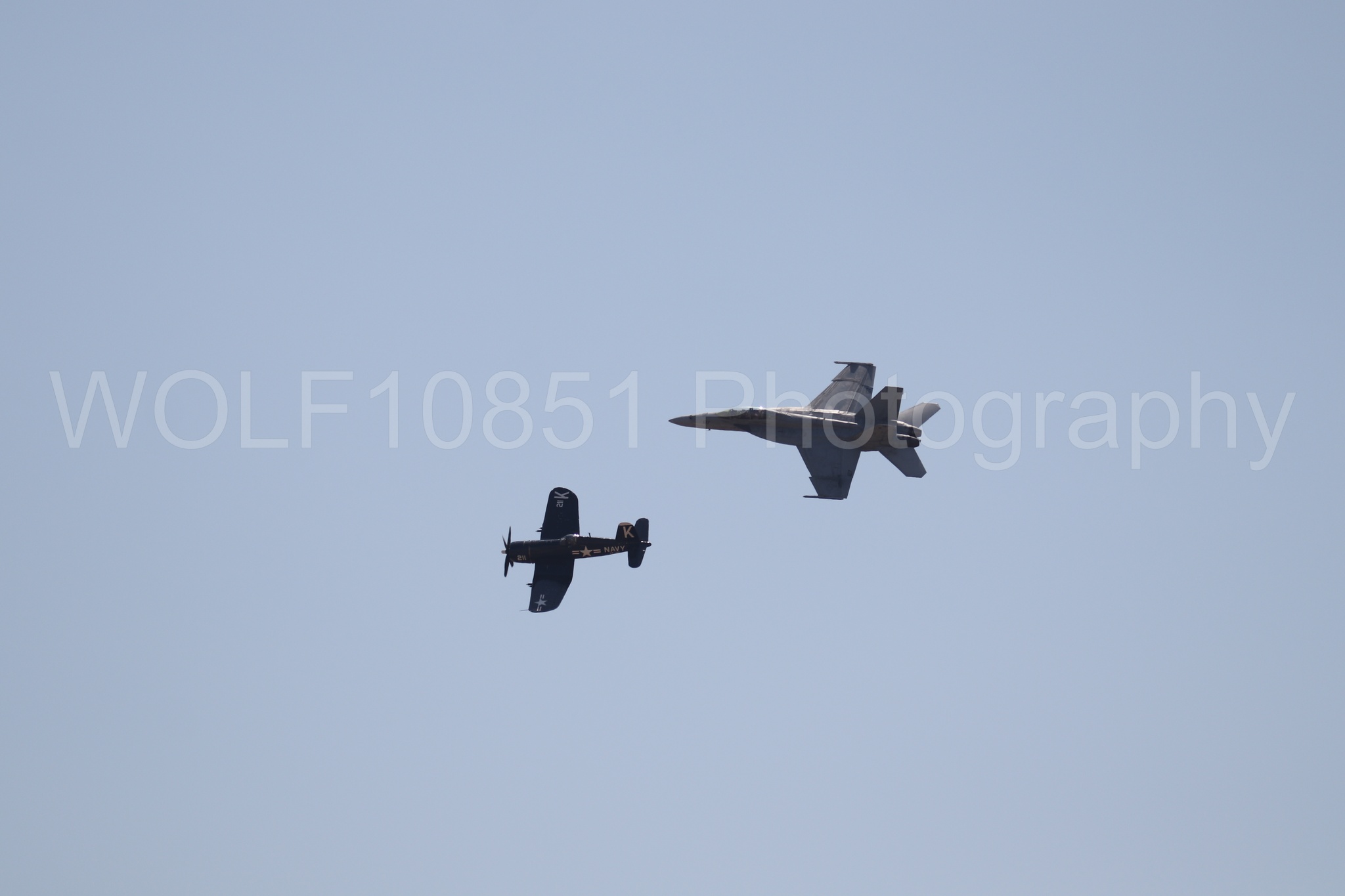 Aviation photography by WOLF10851 featuring FA-18 Super Hornet, Beale Air and Space Expo 2025, Heritage Flight, Vaught F-4U Corsair.