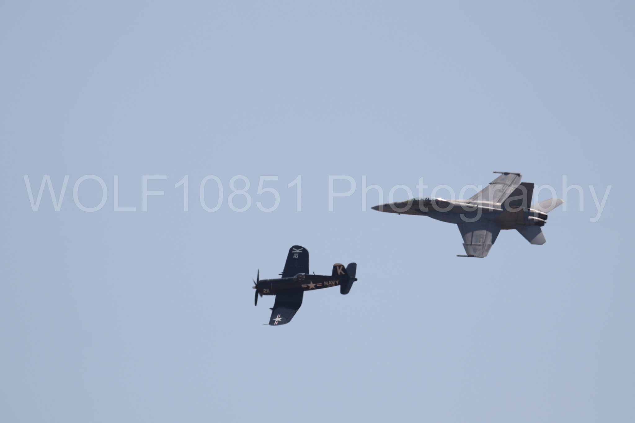 Aviation photography by WOLF10851 featuring FA-18 Super Hornet, Beale Air and Space Expo 2025, Heritage Flight, Vaught F-4U Corsair.