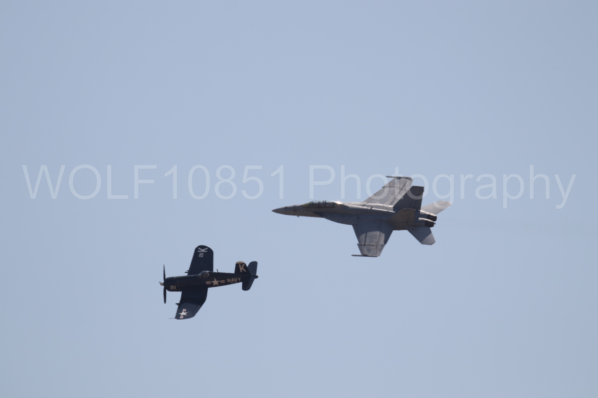 Aviation photography by WOLF10851 featuring FA-18 Super Hornet, Beale Air and Space Expo 2025, Heritage Flight, Vaught F-4U Corsair.