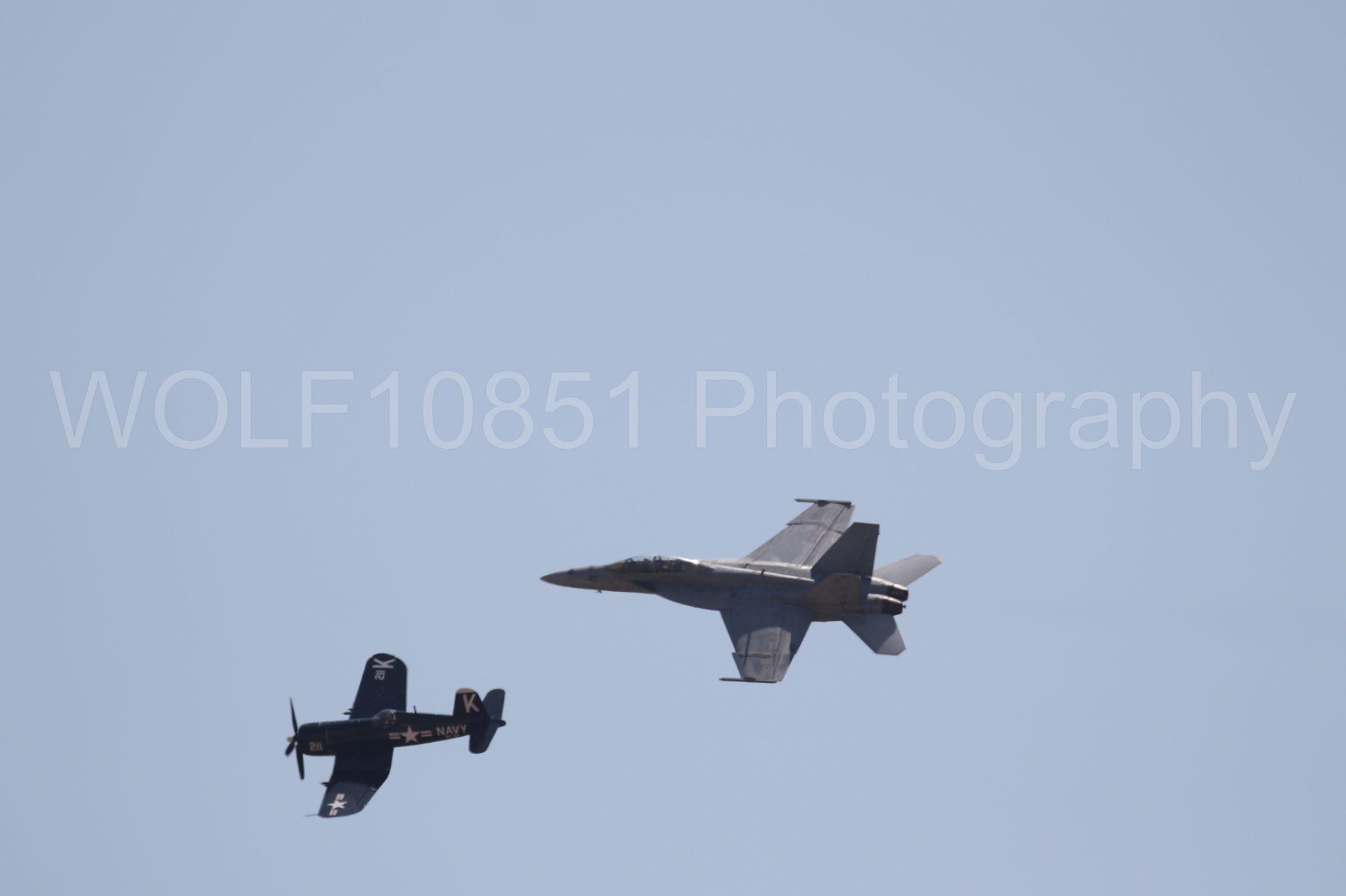 Aviation photography by WOLF10851 featuring FA-18 Super Hornet, Beale Air and Space Expo 2025, Heritage Flight, Vaught F-4U Corsair.