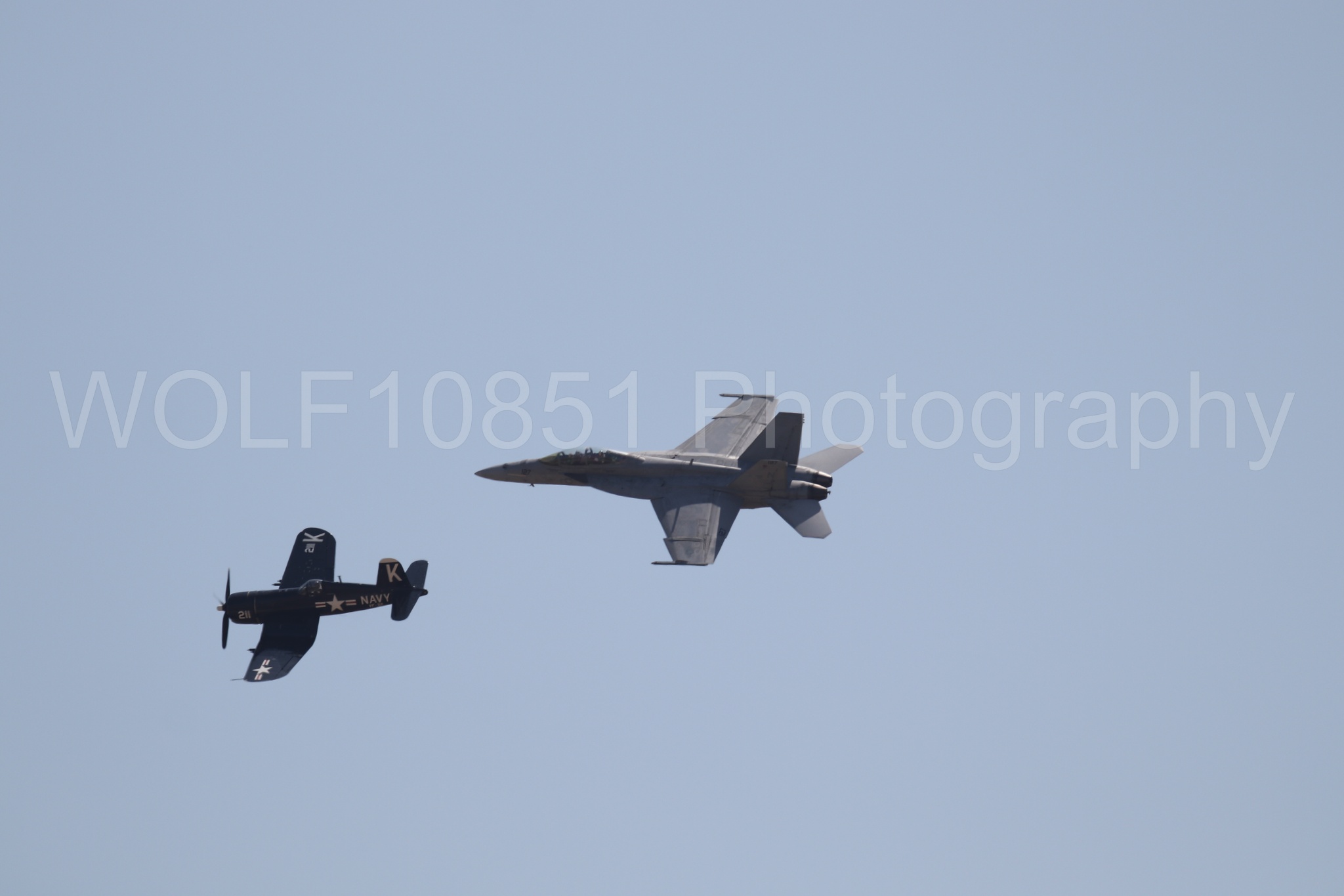 Aviation photography by WOLF10851 featuring FA-18 Super Hornet, Beale Air and Space Expo 2025, Heritage Flight, Vaught F-4U Corsair.