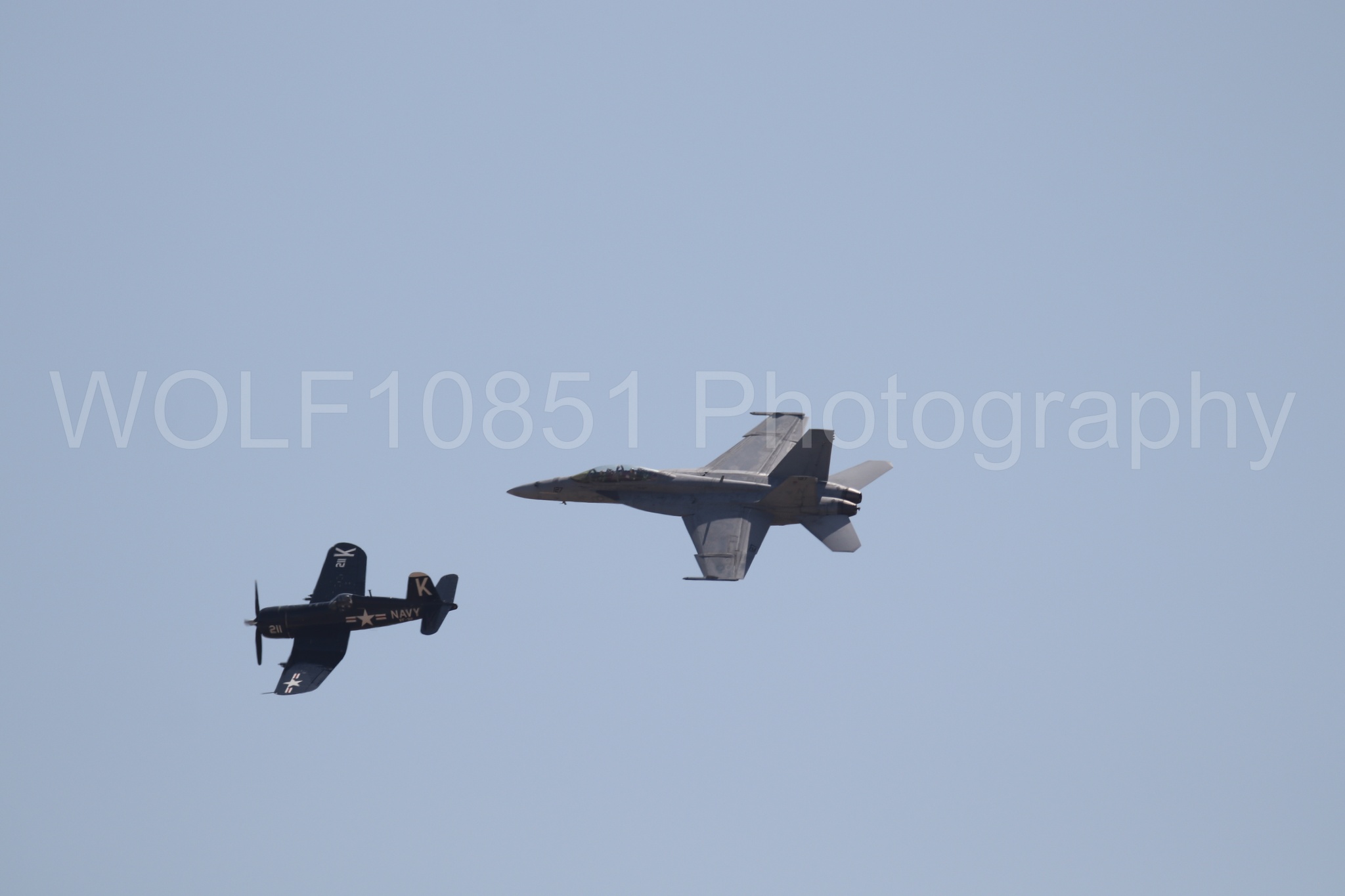 Aviation photography by WOLF10851 featuring FA-18 Super Hornet, Beale Air and Space Expo 2025, Heritage Flight, Vaught F-4U Corsair.