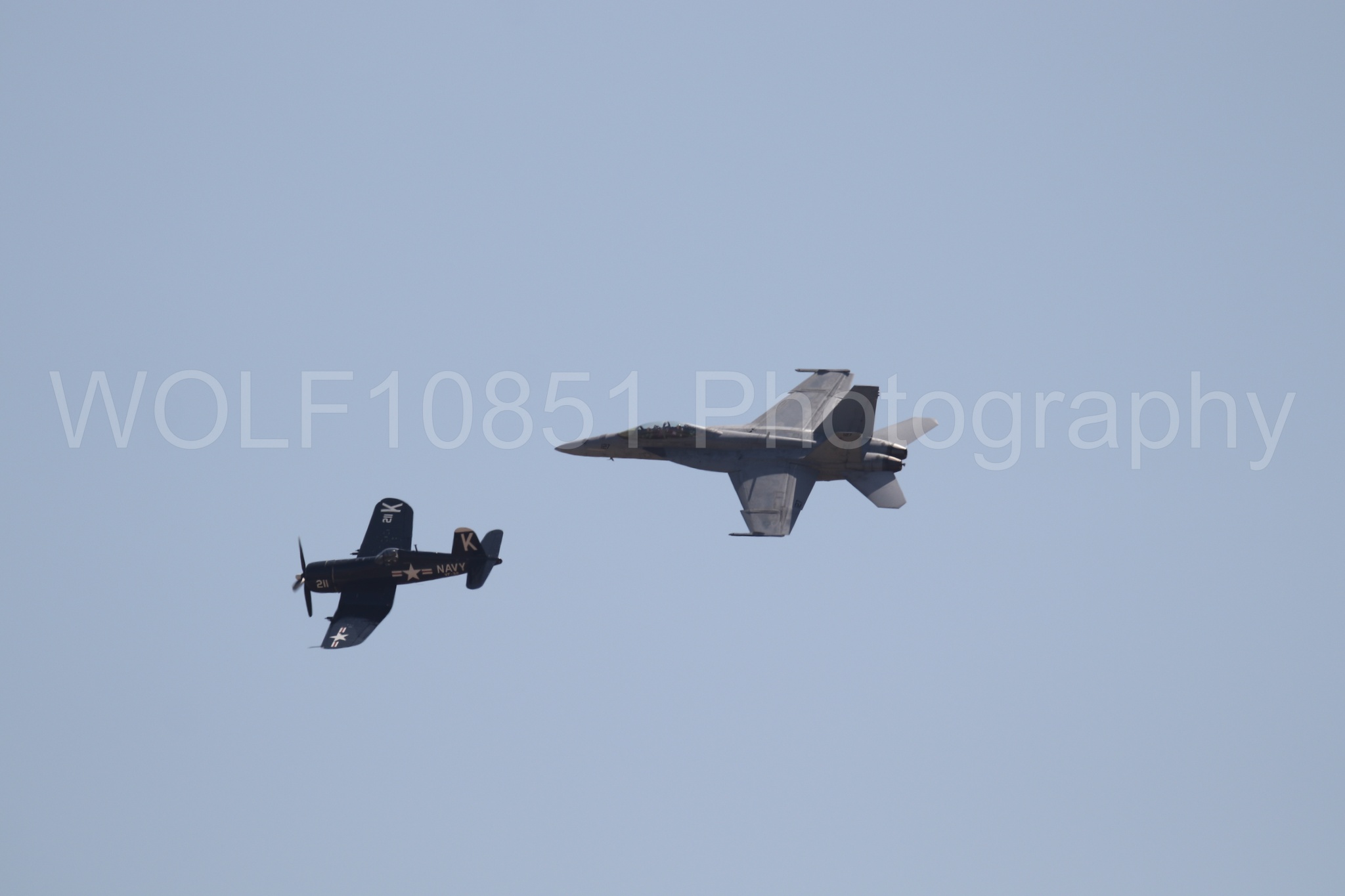 Aviation photography by WOLF10851 featuring FA-18 Super Hornet, Beale Air and Space Expo 2025, Heritage Flight, Vaught F-4U Corsair.