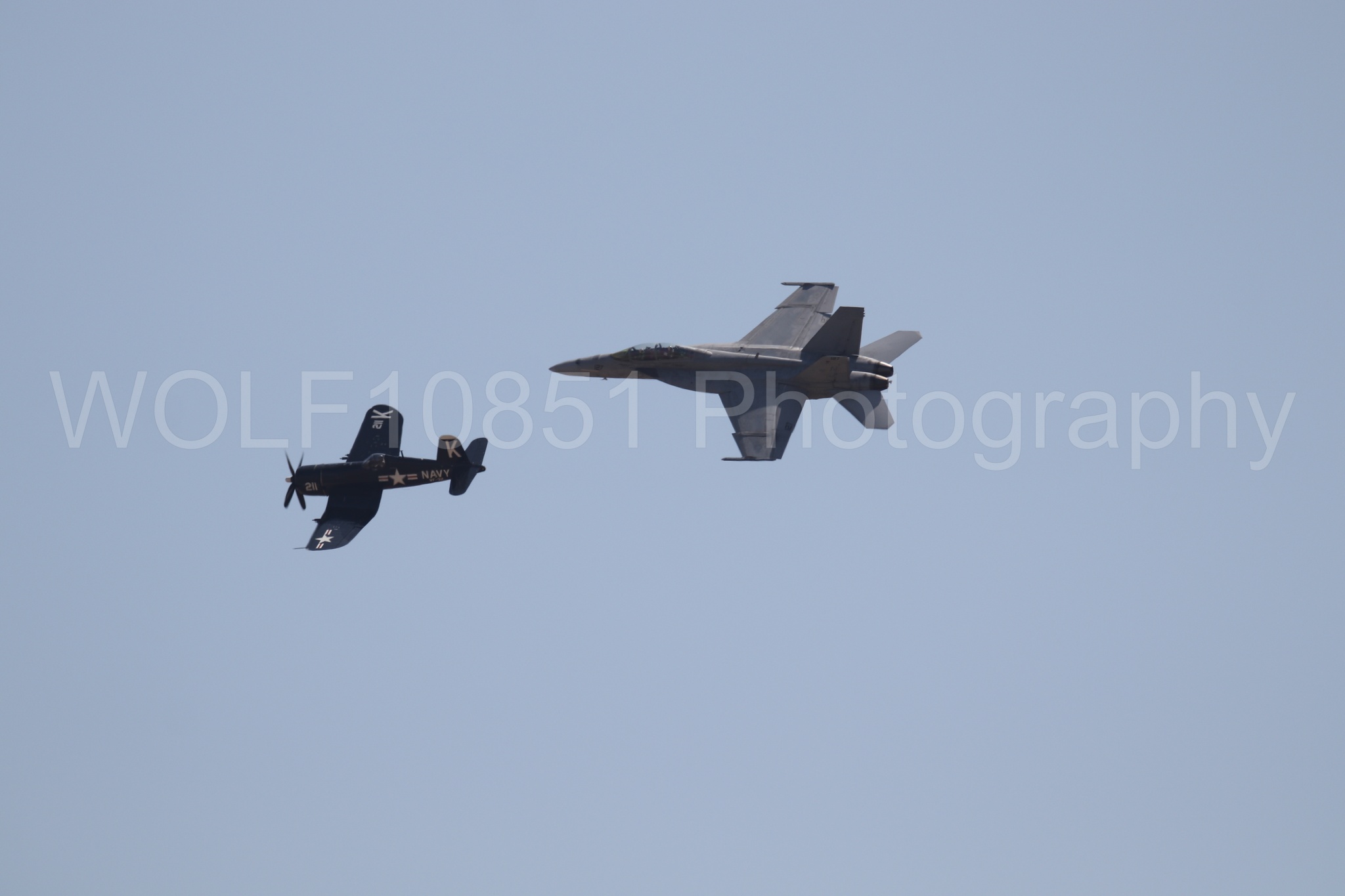 Aviation photography by WOLF10851 featuring FA-18 Super Hornet, Beale Air and Space Expo 2025, Heritage Flight, Vaught F-4U Corsair.