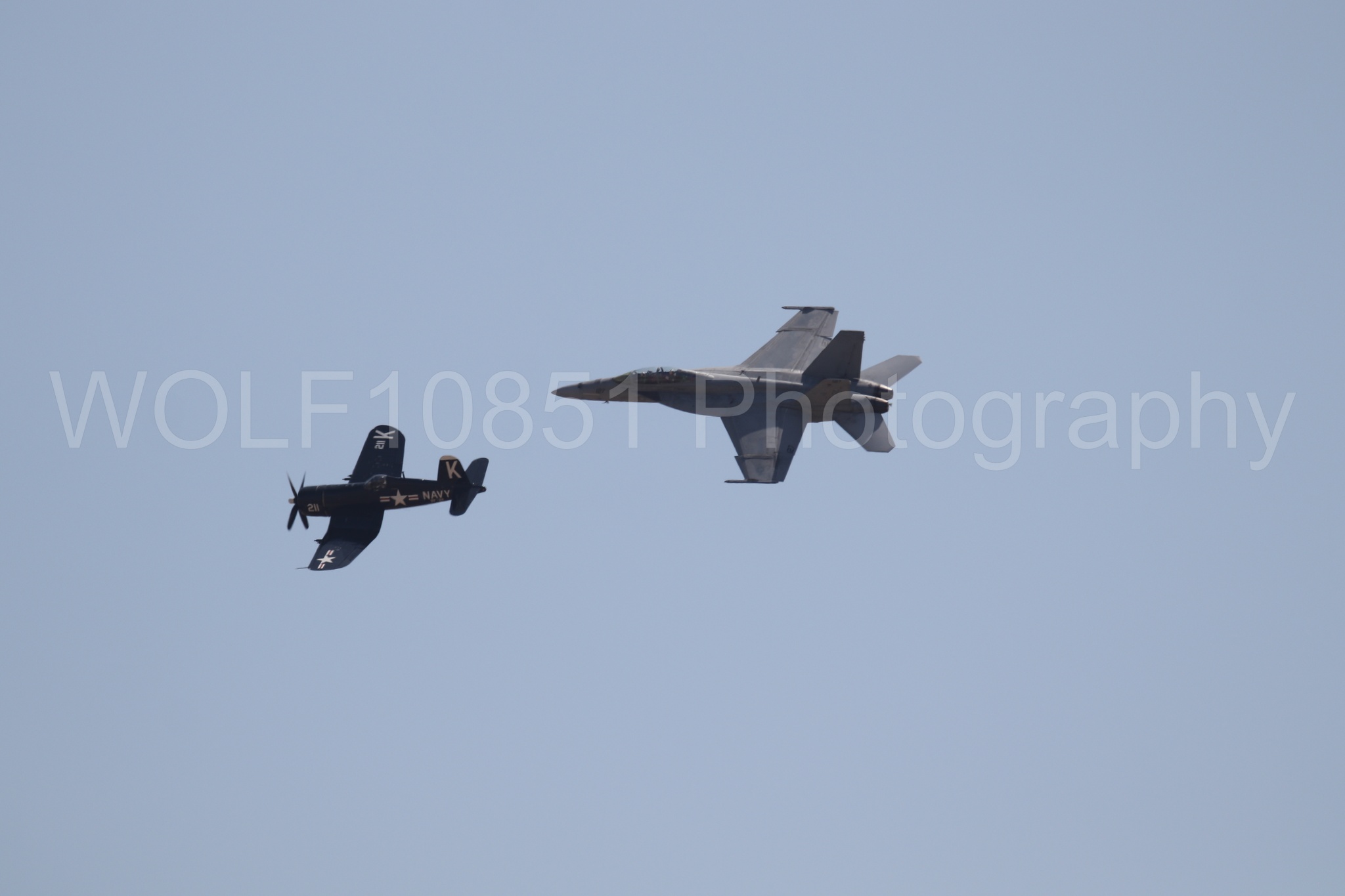 Aviation photography by WOLF10851 featuring FA-18 Super Hornet, Beale Air and Space Expo 2025, Heritage Flight, Vaught F-4U Corsair.