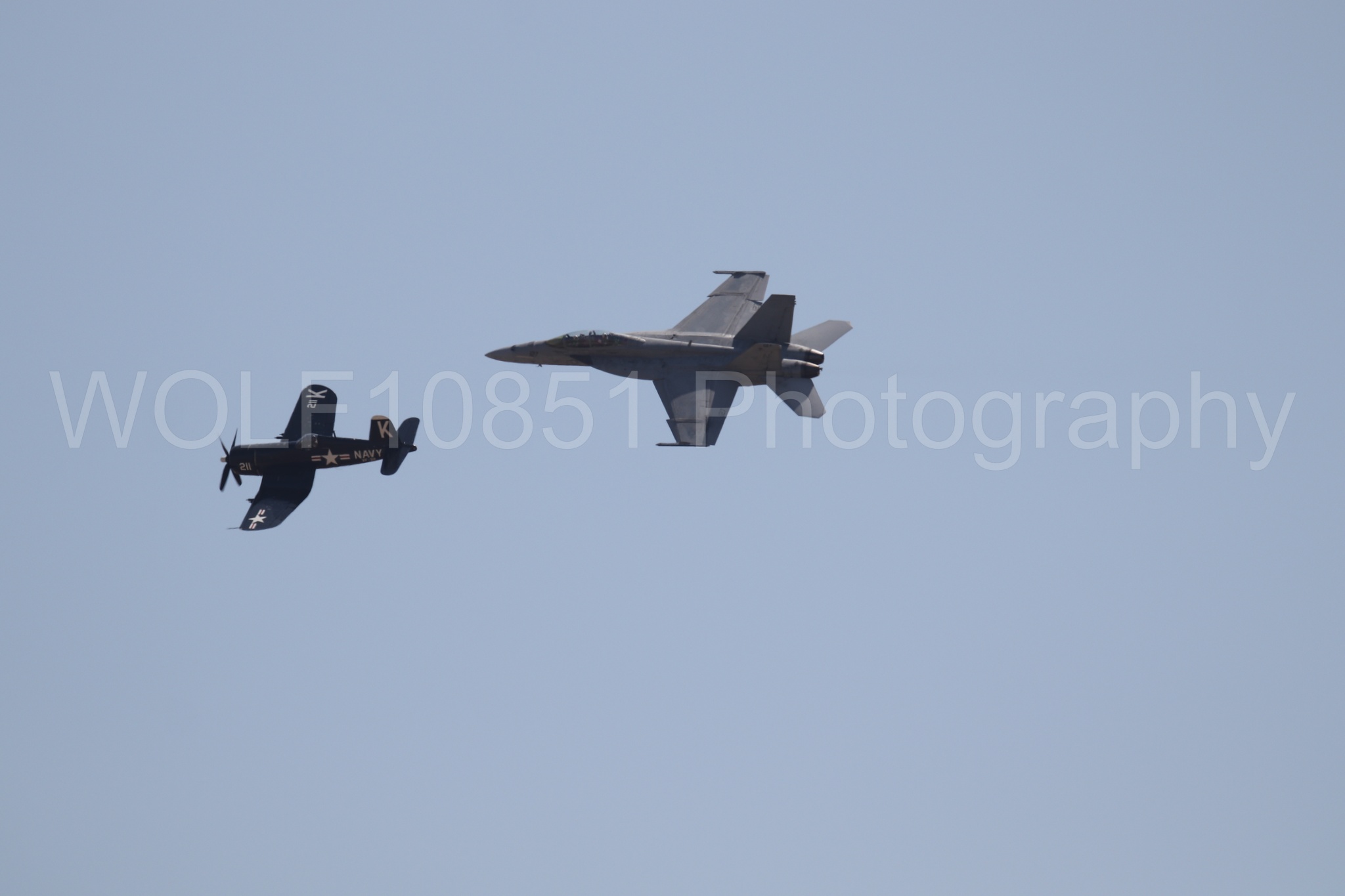Aviation photography by WOLF10851 featuring FA-18 Super Hornet, Beale Air and Space Expo 2025, Heritage Flight, Vaught F-4U Corsair.