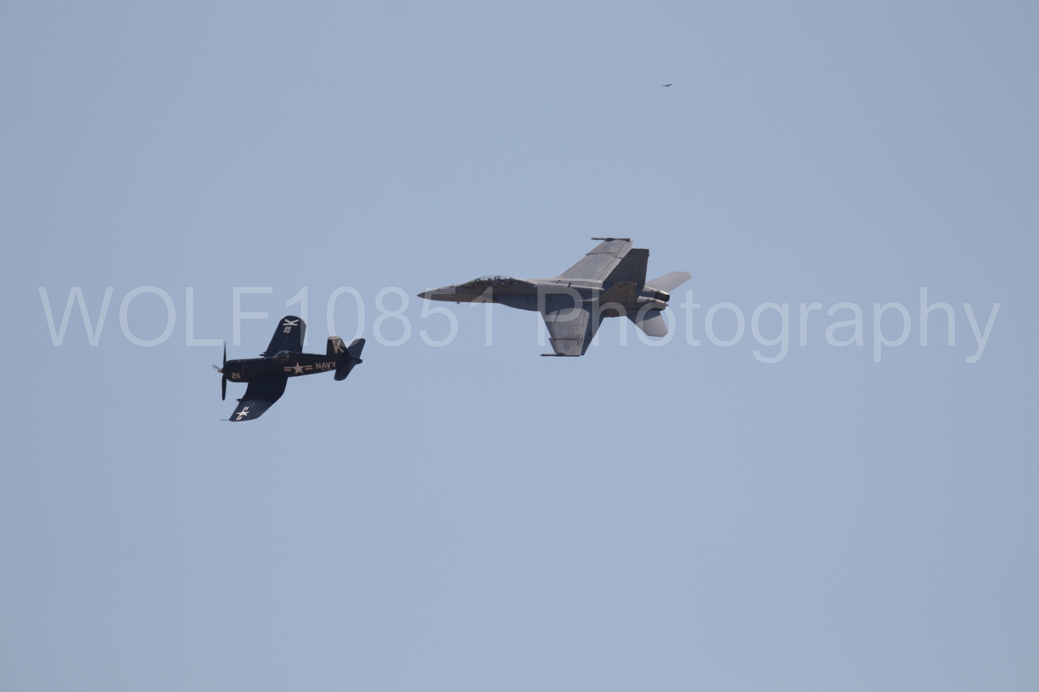 Aviation photography by WOLF10851 featuring FA-18 Super Hornet, Beale Air and Space Expo 2025, Heritage Flight, Vaught F-4U Corsair.