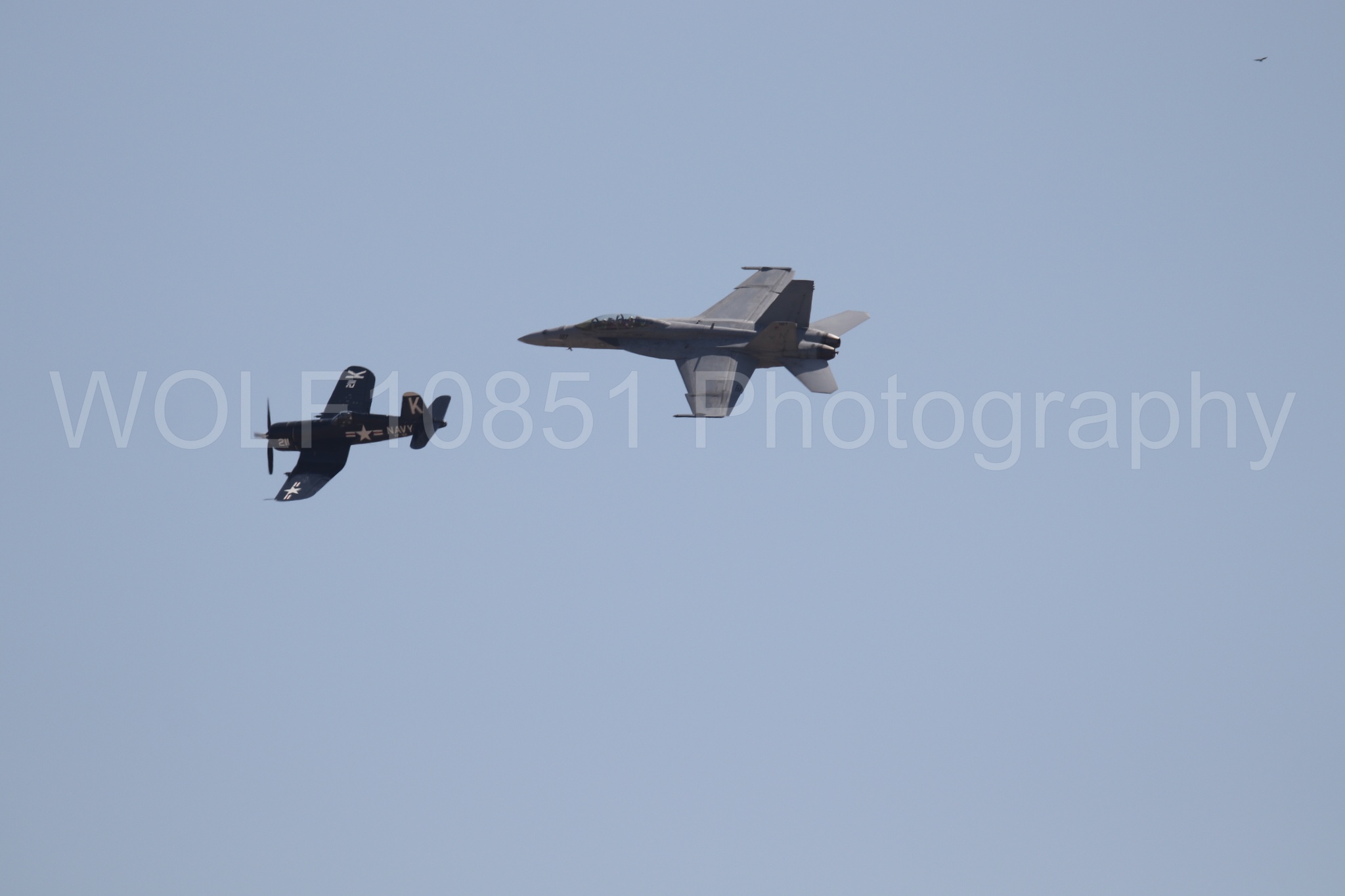 Aviation photography by WOLF10851 featuring FA-18 Super Hornet, Beale Air and Space Expo 2025, Heritage Flight, Vaught F-4U Corsair.