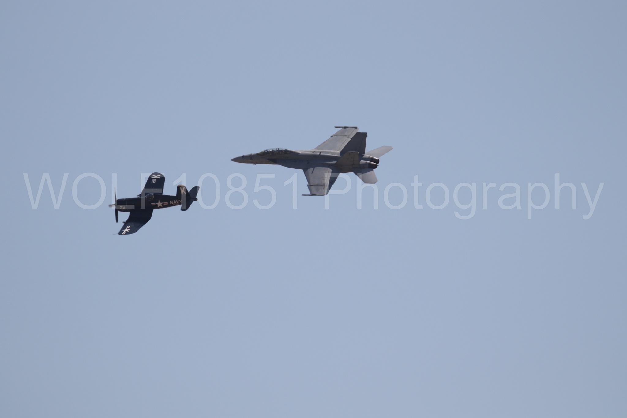 Aviation photography by WOLF10851 featuring FA-18 Super Hornet, Beale Air and Space Expo 2025, Heritage Flight, Vaught F-4U Corsair.