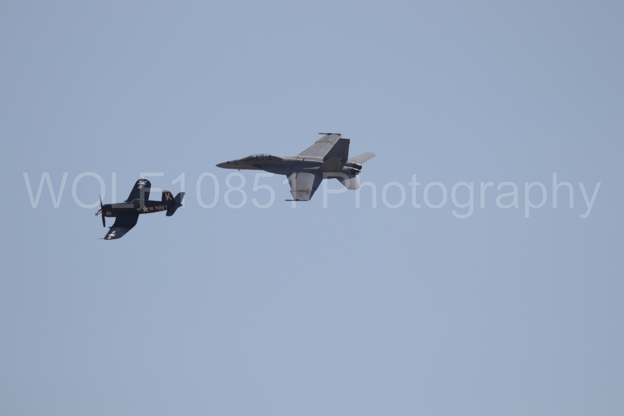 Aviation photography by WOLF10851 featuring FA-18 Super Hornet, Beale Air and Space Expo 2025, Heritage Flight, Vaught F-4U Corsair.