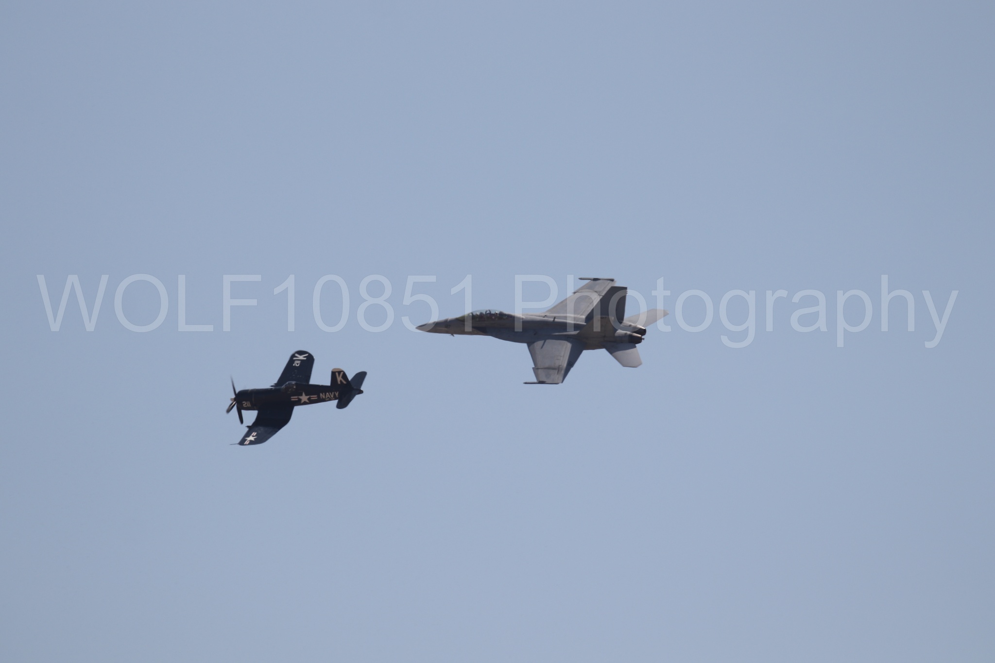 Aviation photography by WOLF10851 featuring FA-18 Super Hornet, Beale Air and Space Expo 2025, Heritage Flight, Vaught F-4U Corsair.