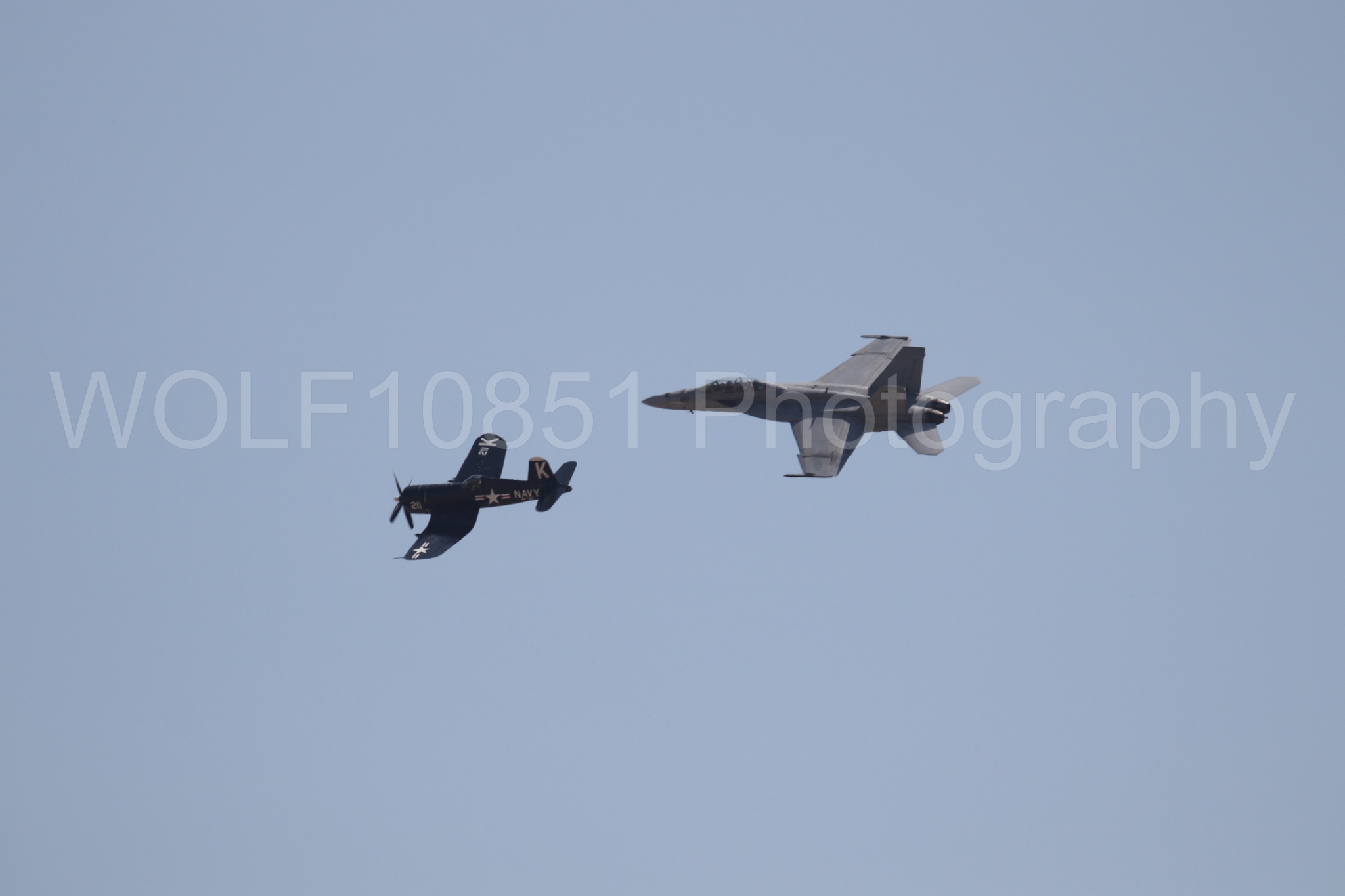 Aviation photography by WOLF10851 featuring FA-18 Super Hornet, Beale Air and Space Expo 2025, Heritage Flight, Vaught F-4U Corsair.