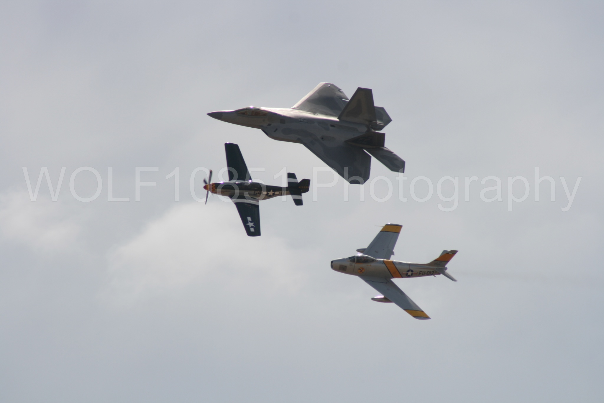 Aviation photography by WOLF10851 featuring Heritage Flight, P-51 Mustang, California Capital Airshow 2009, F-22 Raptor, Wee Willy 2.