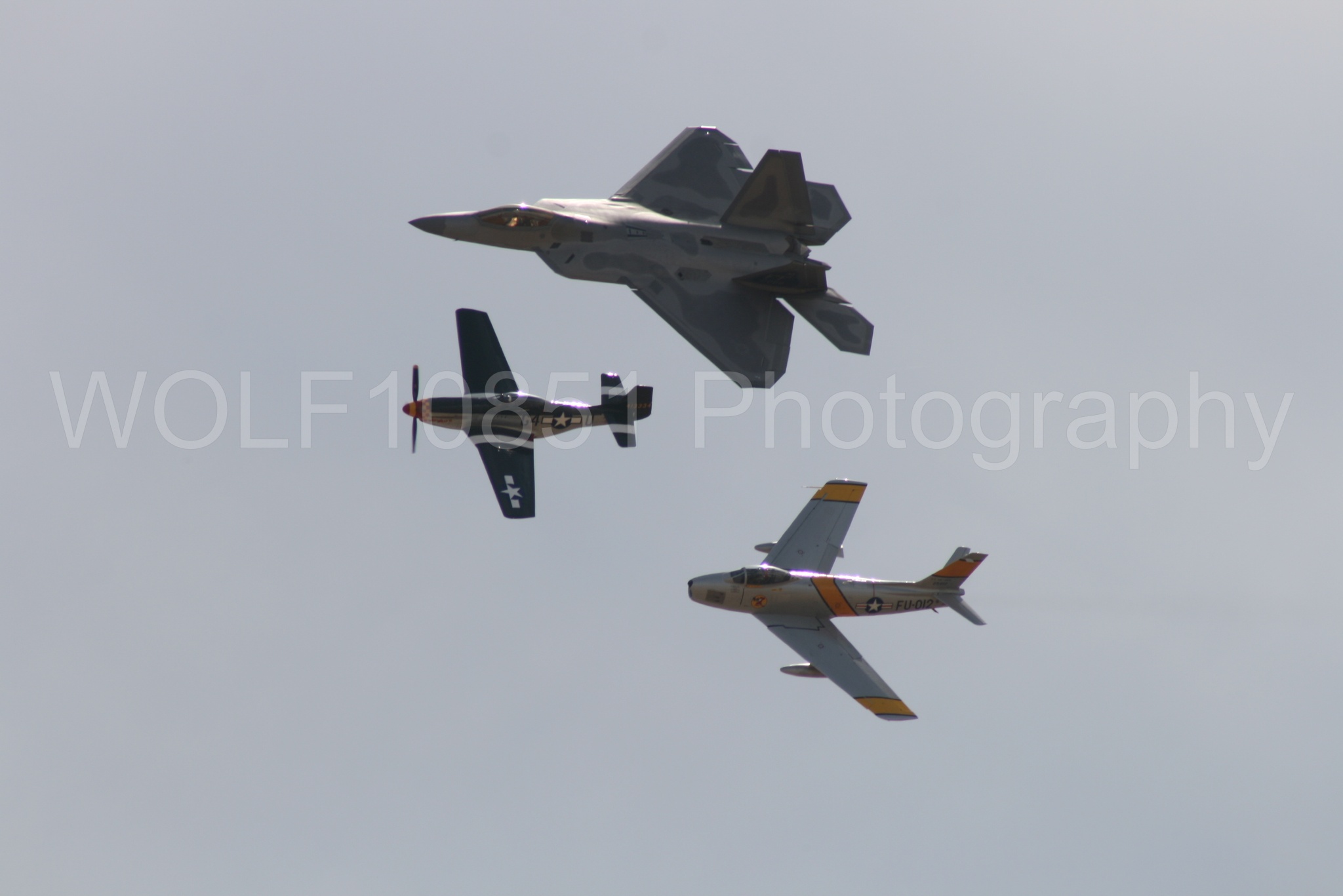 Aviation photography by WOLF10851 featuring Heritage Flight, P-51 Mustang, California Capital Airshow 2009, F-22 Raptor, Wee Willy 2.
