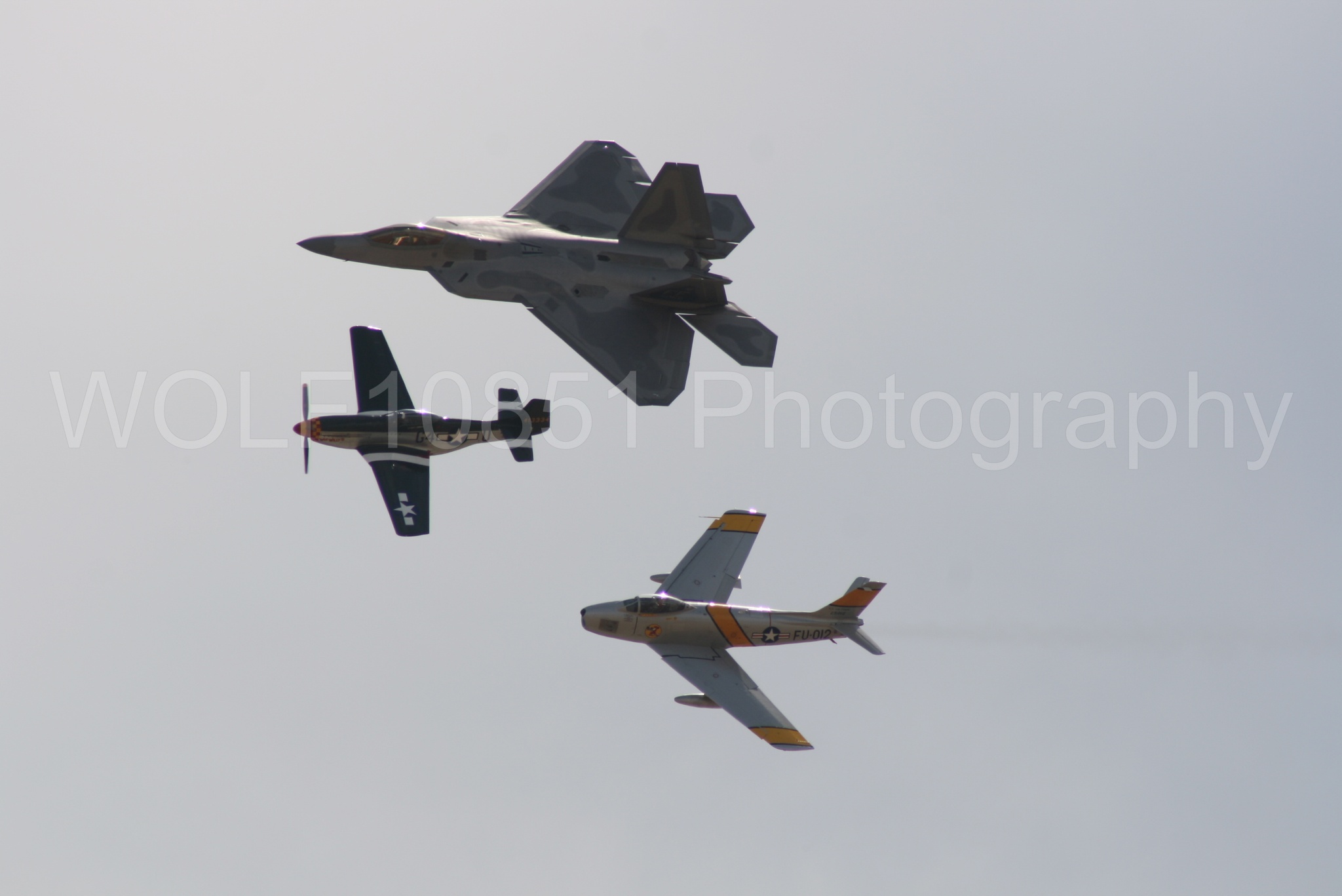 Aviation photography by WOLF10851 featuring Heritage Flight, P-51 Mustang, California Capital Airshow 2009, F-22 Raptor, Wee Willy 2.