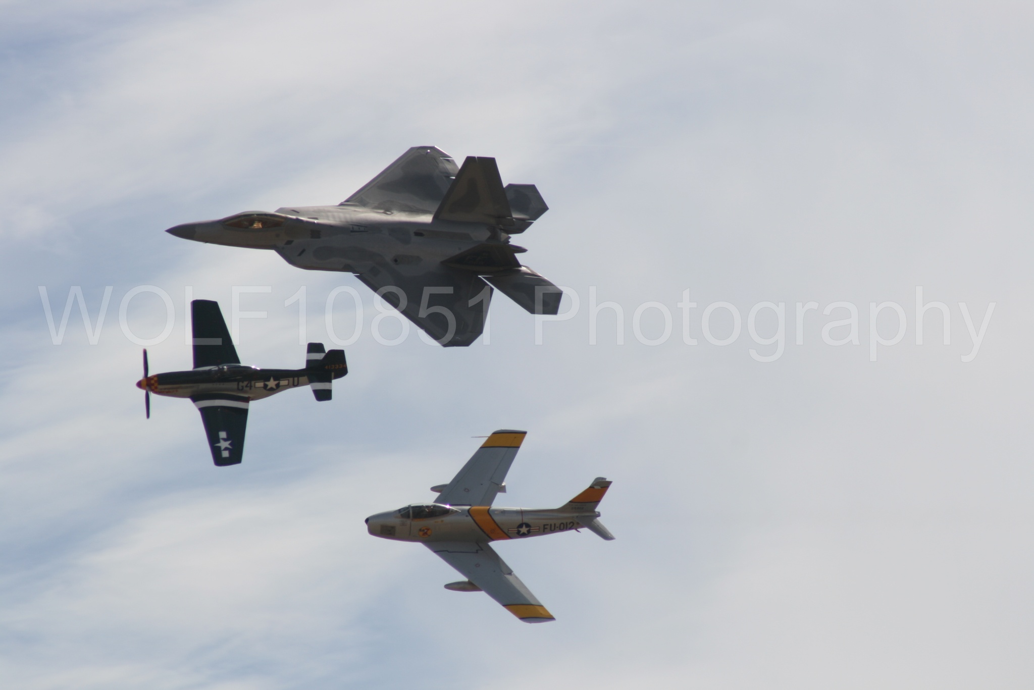Aviation photography by WOLF10851 featuring Heritage Flight, P-51 Mustang, California Capital Airshow 2009, F-22 Raptor, Wee Willy 2.
