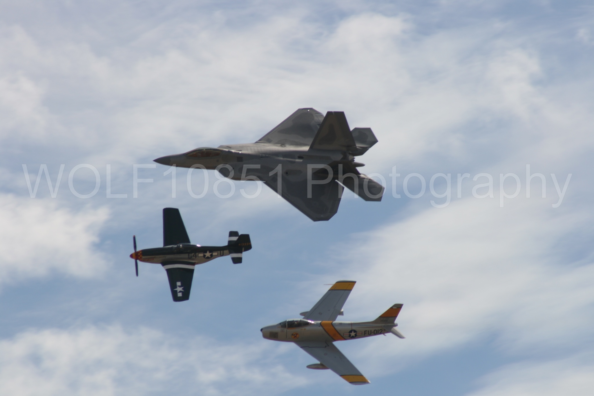 Aviation photography by WOLF10851 featuring Heritage Flight, P-51 Mustang, California Capital Airshow 2009, F-22 Raptor, Wee Willy 2.