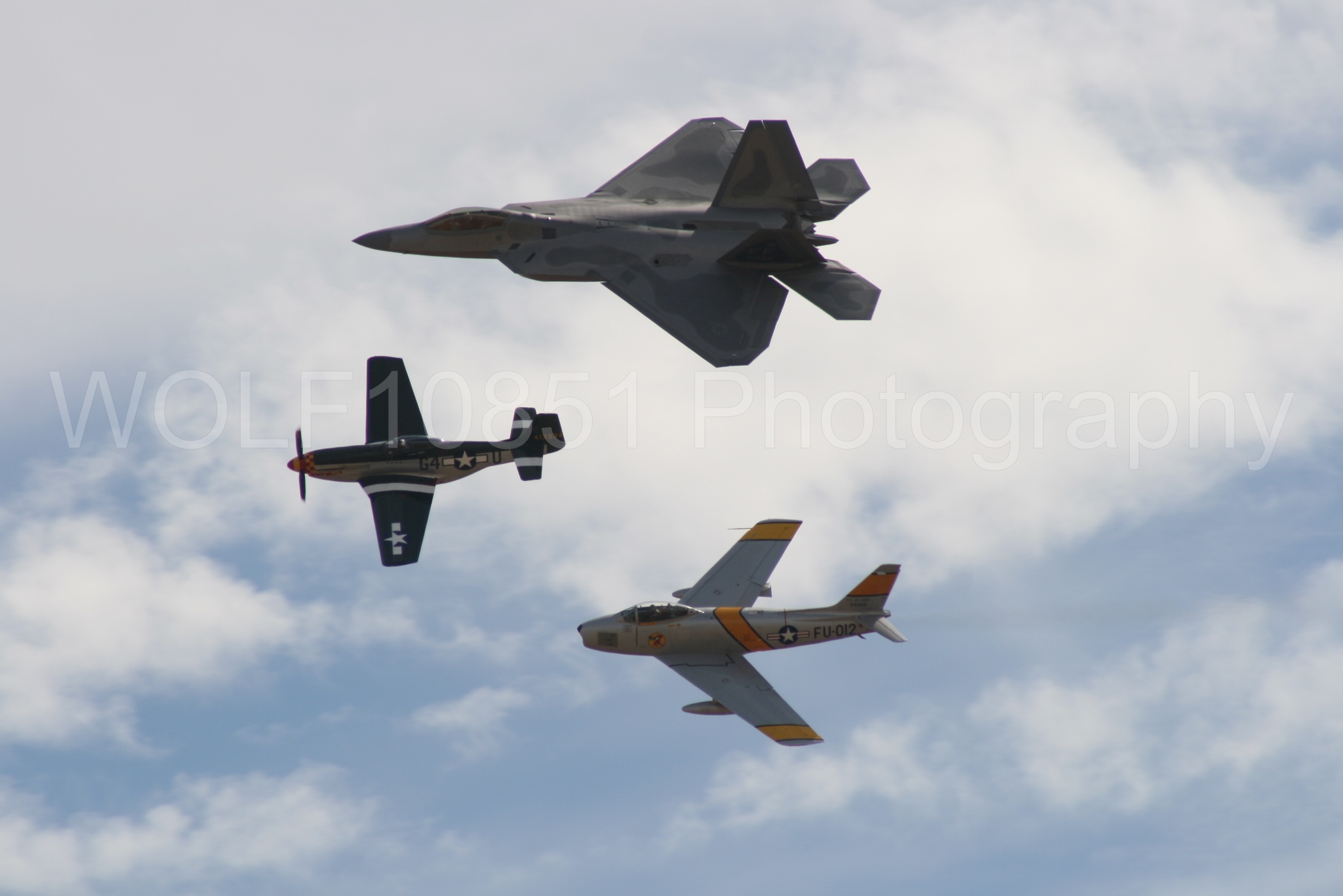 Aviation photography by WOLF10851 featuring Heritage Flight, P-51 Mustang, California Capital Airshow 2009, F-22 Raptor, Wee Willy 2.
