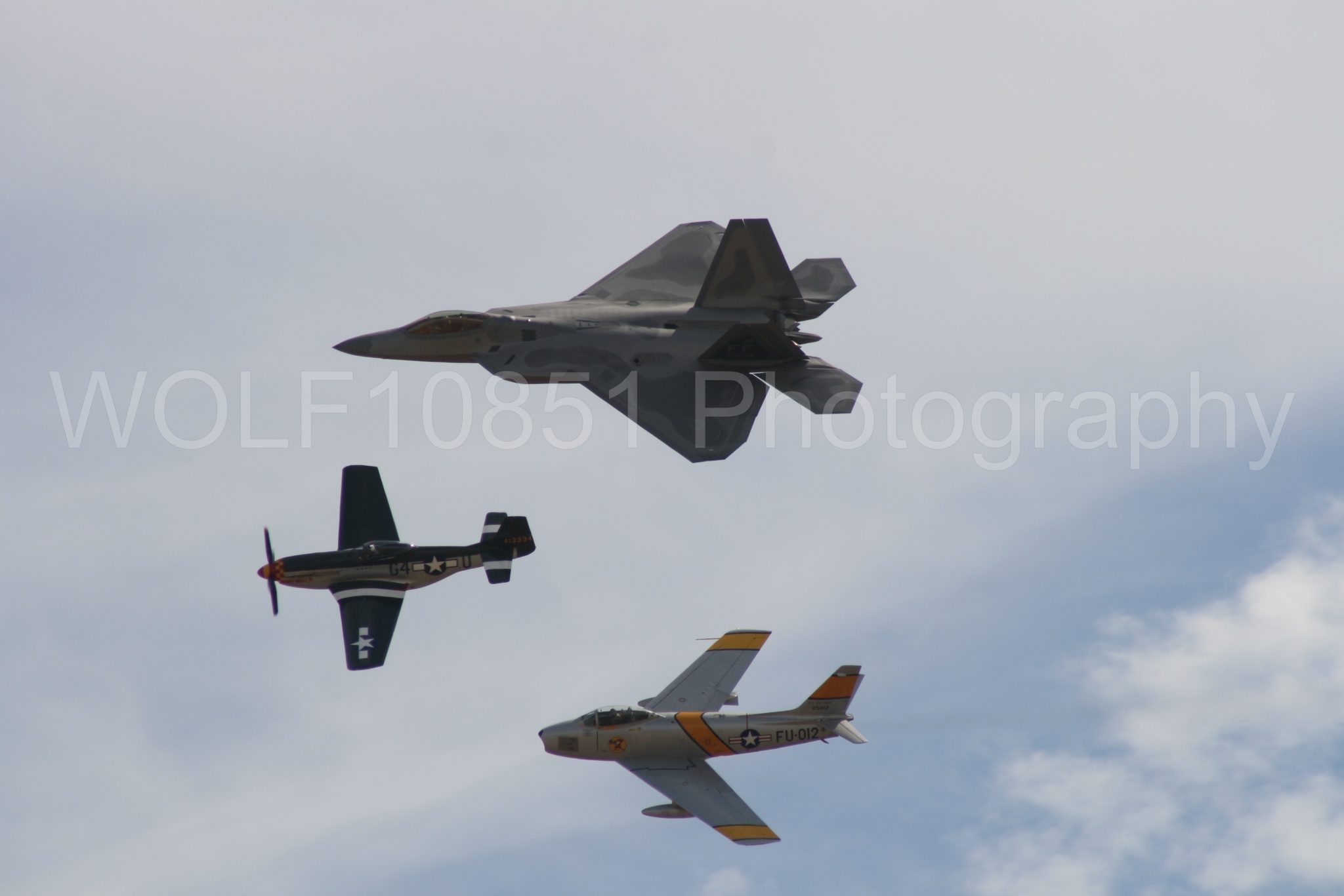 Aviation photography by WOLF10851 featuring Heritage Flight, P-51 Mustang, California Capital Airshow 2009, F-22 Raptor, Wee Willy 2.