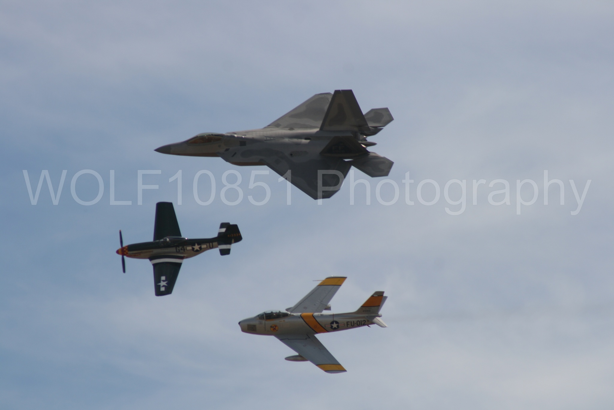Aviation photography by WOLF10851 featuring Heritage Flight, P-51 Mustang, California Capital Airshow 2009, F-22 Raptor, Wee Willy 2.